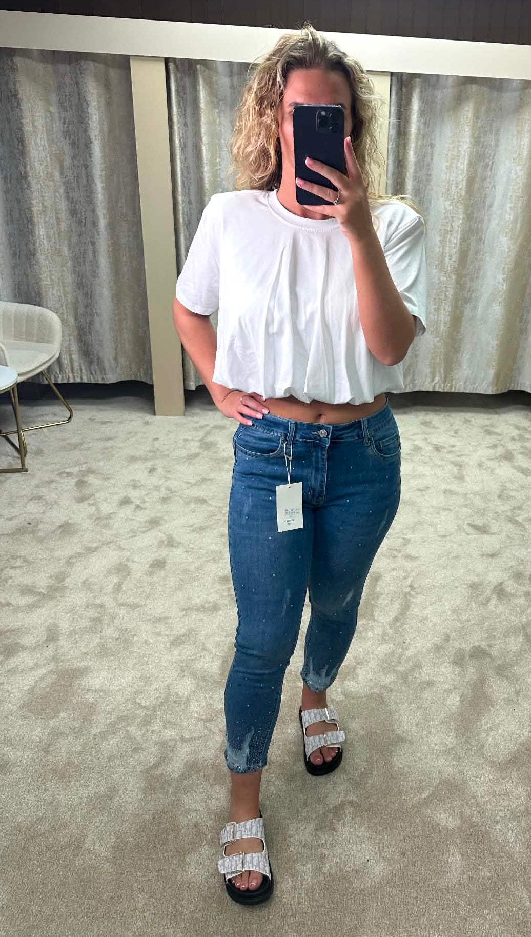 Bubble Hem Elasticated Cropped Cotton Top