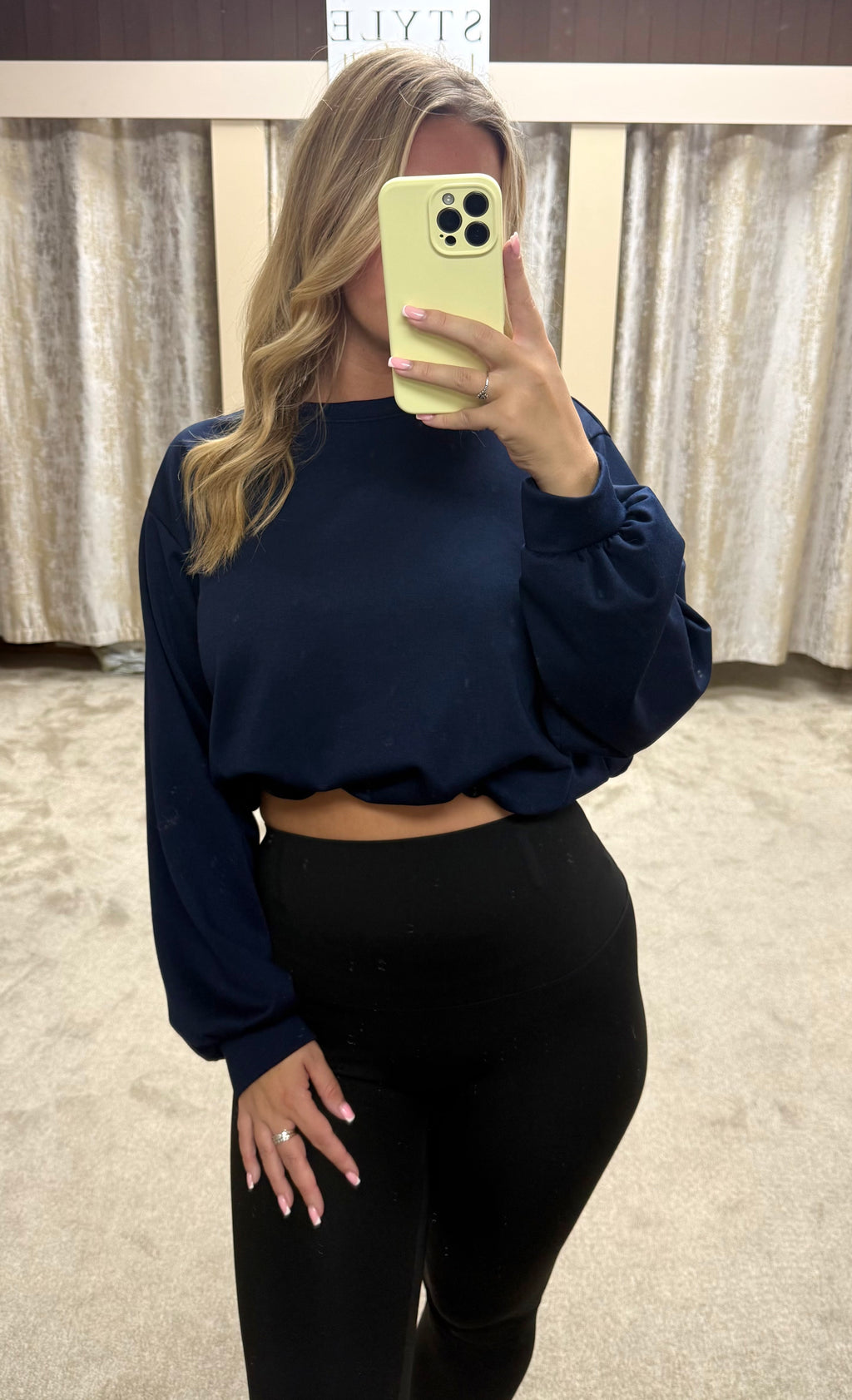 Long Sleeve Bubble Hem Elasticated Cropped Scuba Top