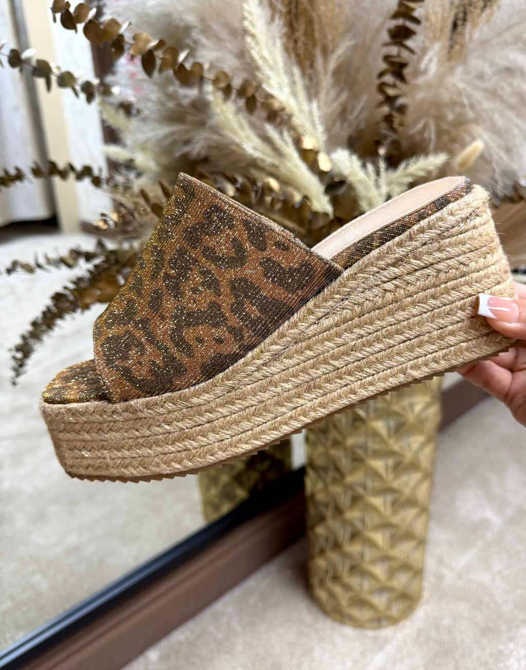Glitter Leopard Print Platform Wedges