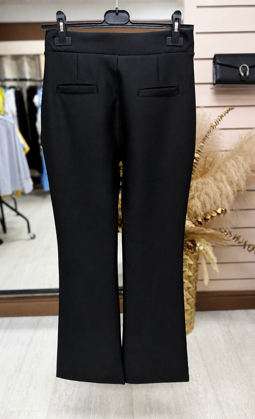 Soft & Stretchy Scuba Bootcut Trousers With Gold Buckle Detail