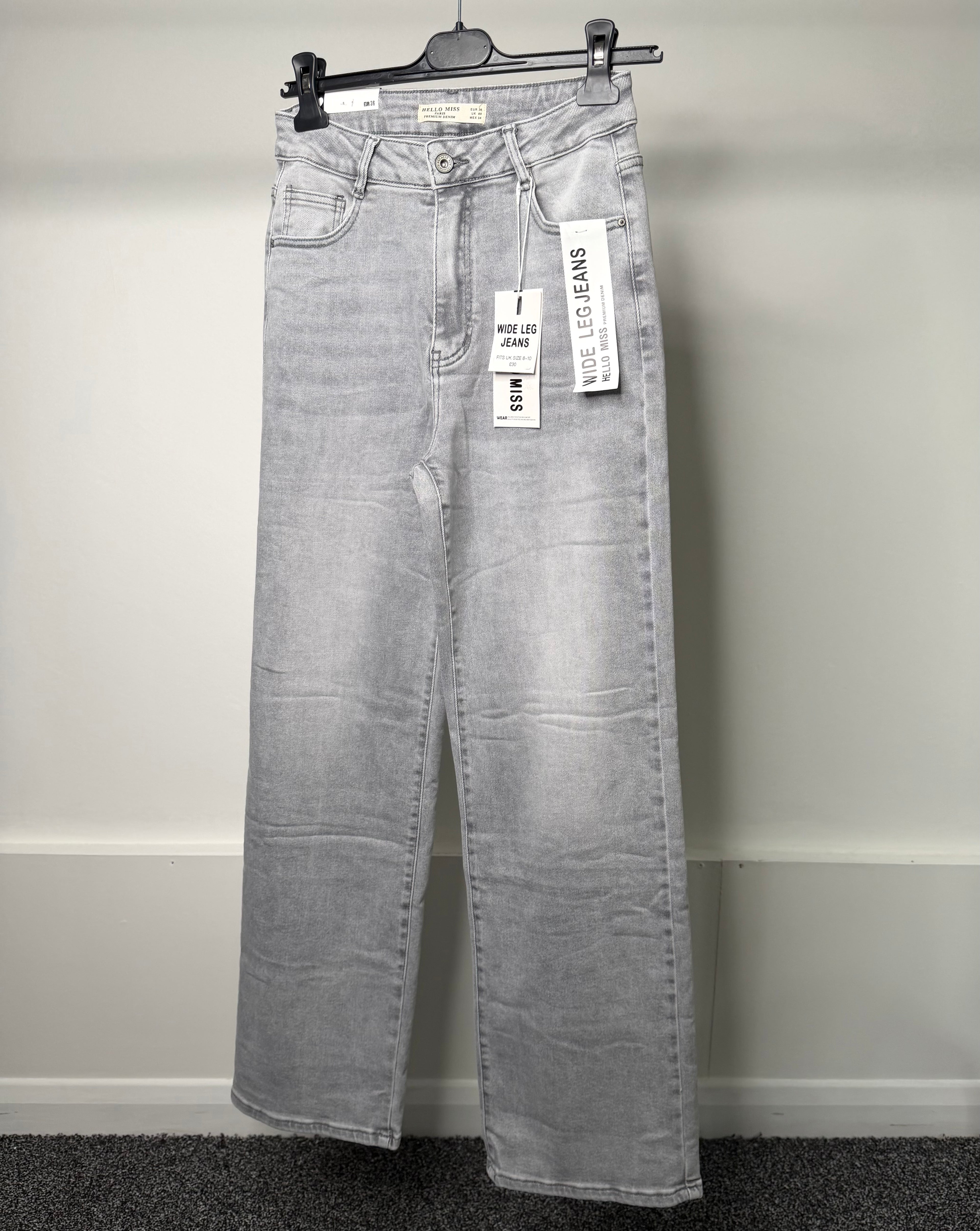 Premium Denim Wide Leg Stretchy Jeans - Grey