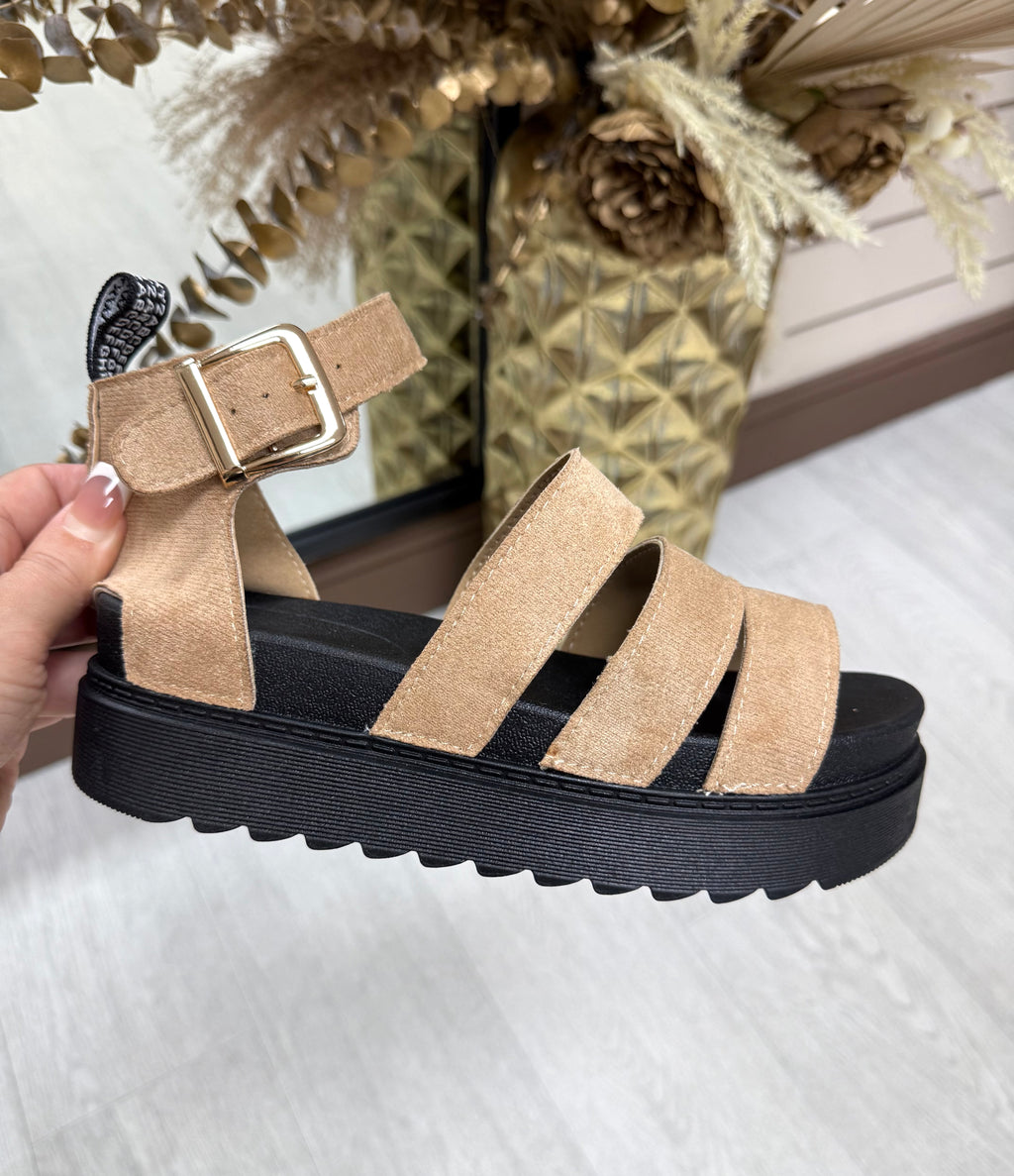 Dr.M Inspired Platform Gladiator Sandals - Sand