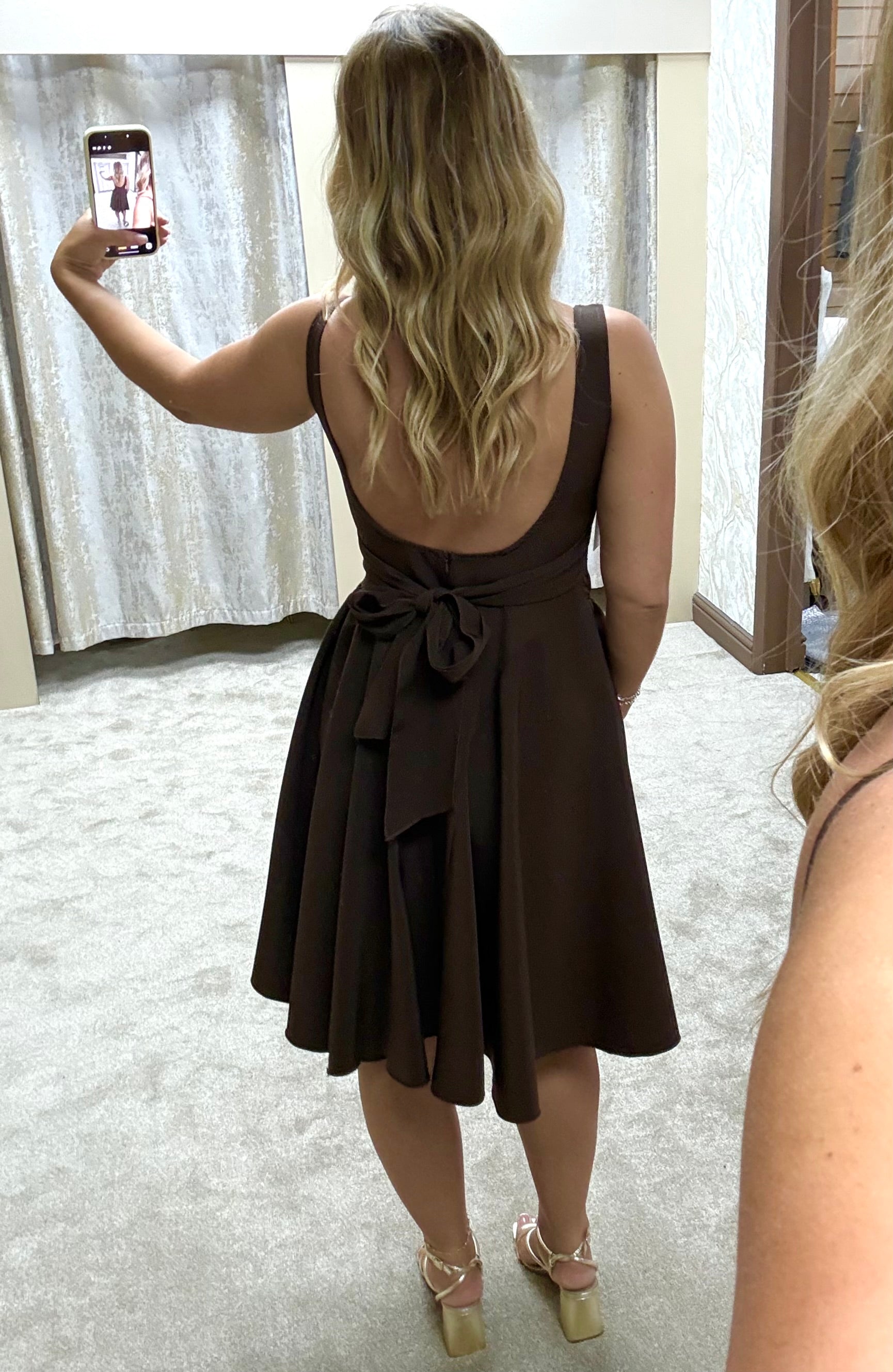 Fit & Flare Drop Waist Dress With Back Bow Detail
