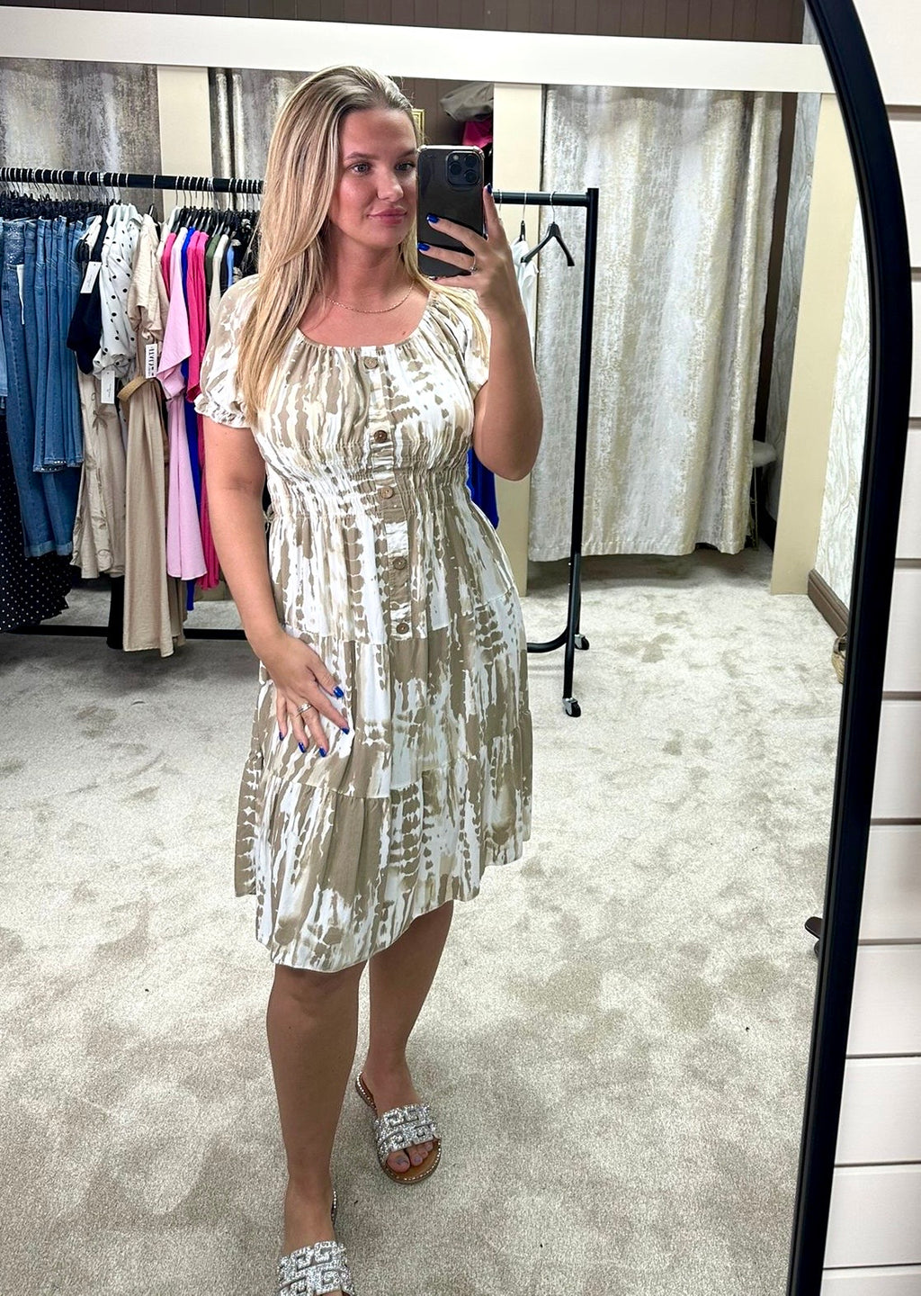Tie Dye Elasticated Waist Cinching Tiered Dress