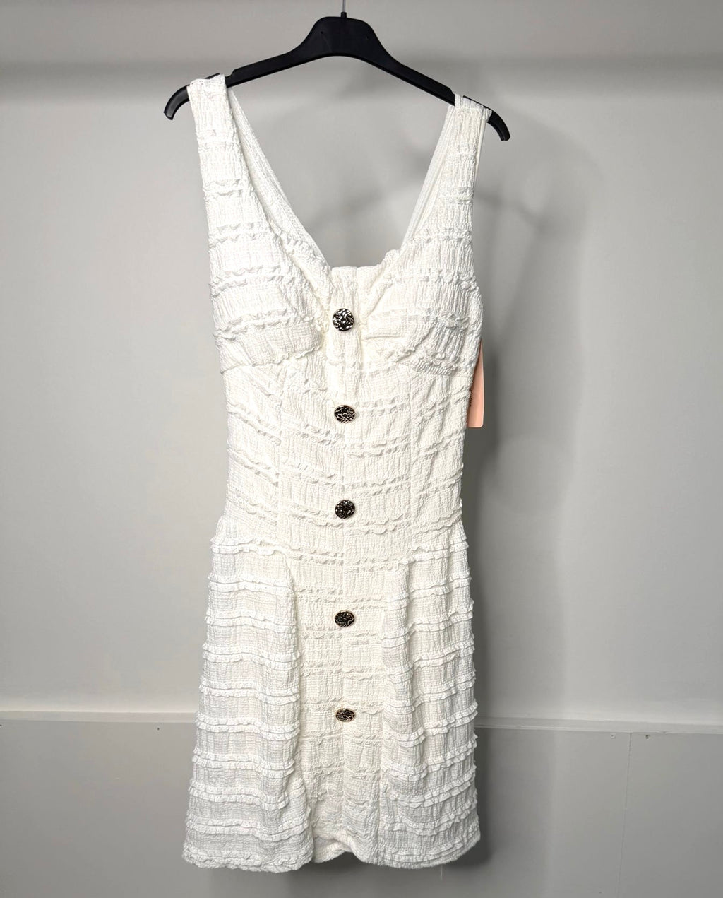 Gold Button Detail Waist Cinching Stretchy Dress