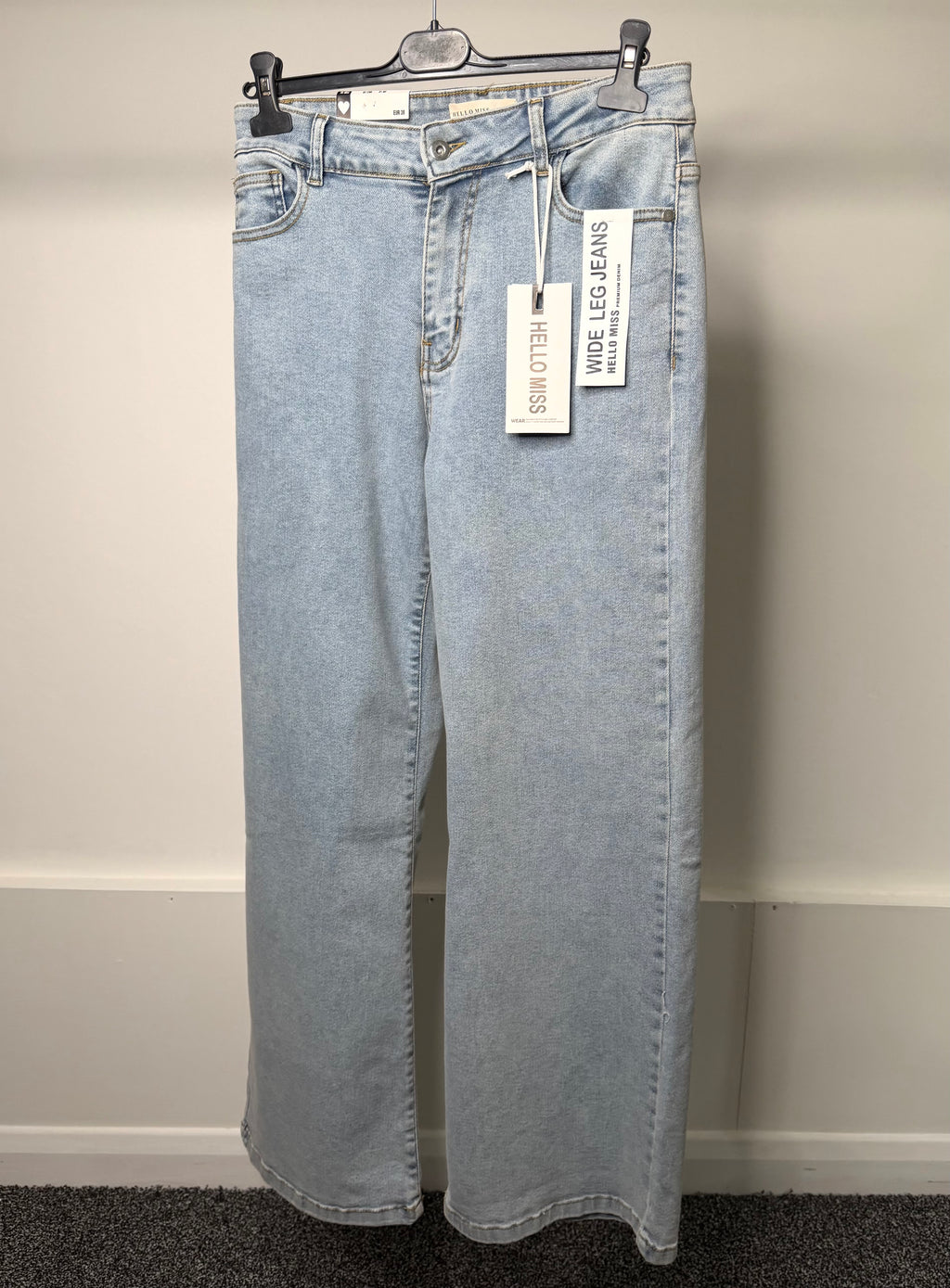 Premium Denim Wide Leg Stretchy Jeans - Light Blue