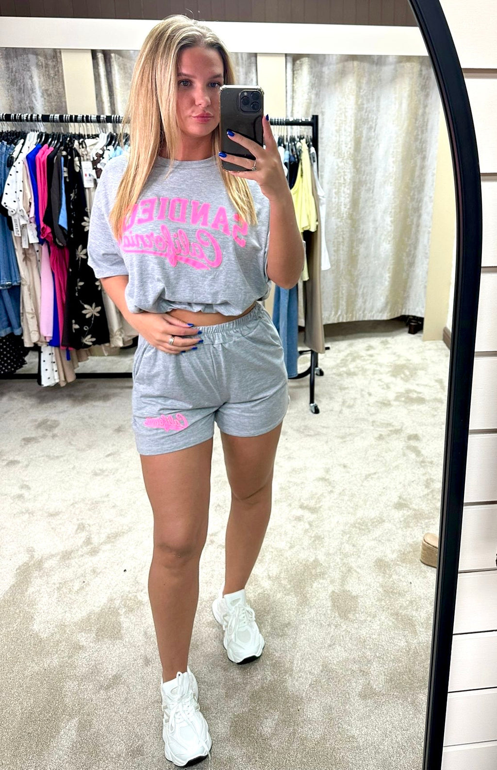 San Diego California Bubble Hem Cropped Top & Shorts Co Ord