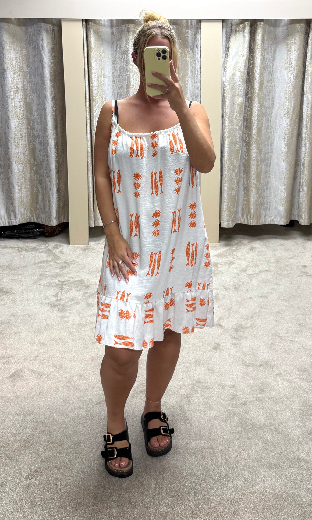 Elasticated Fish & Seashell Print Beach Dress