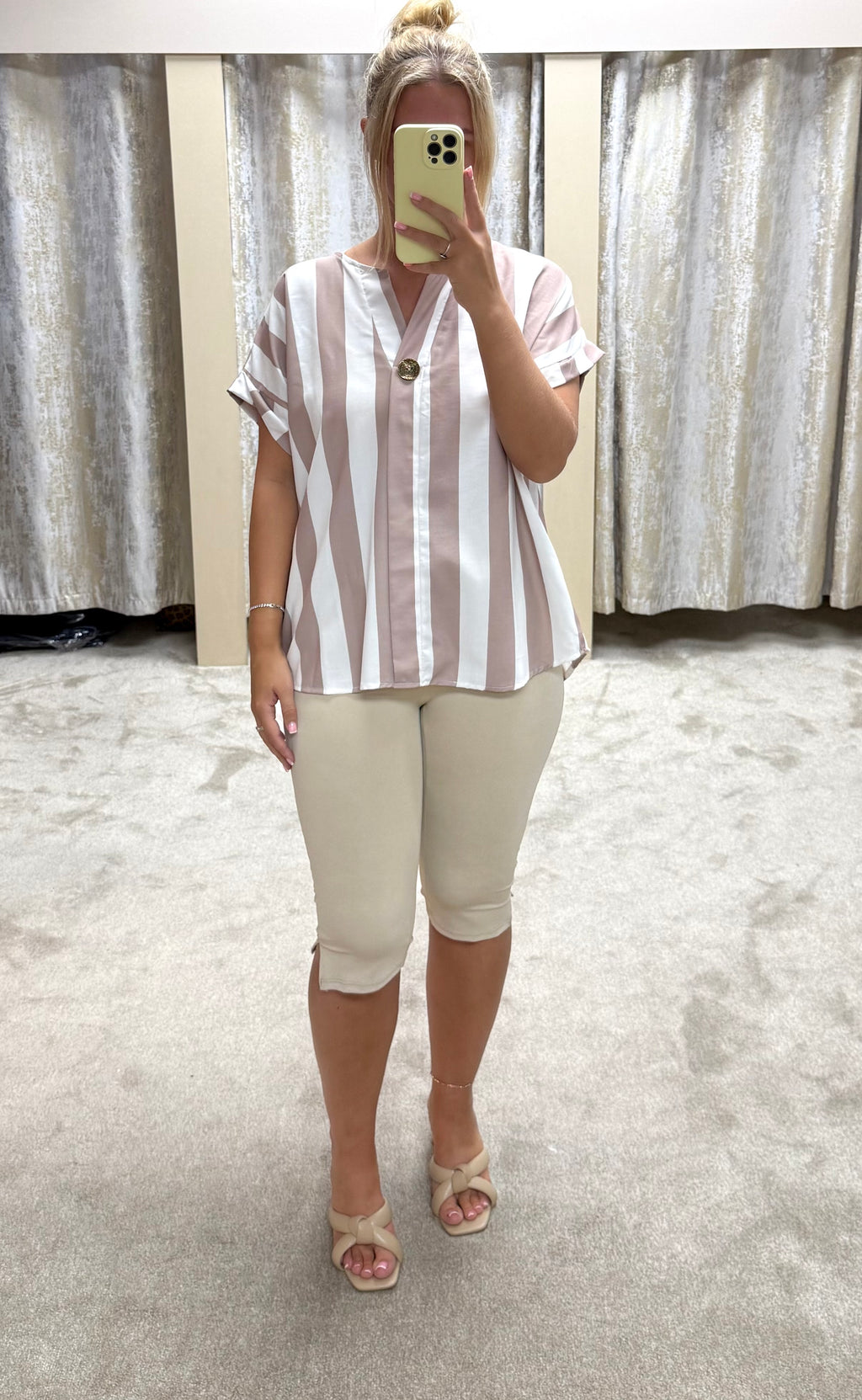 Striped Blouse With Gold Button Detail