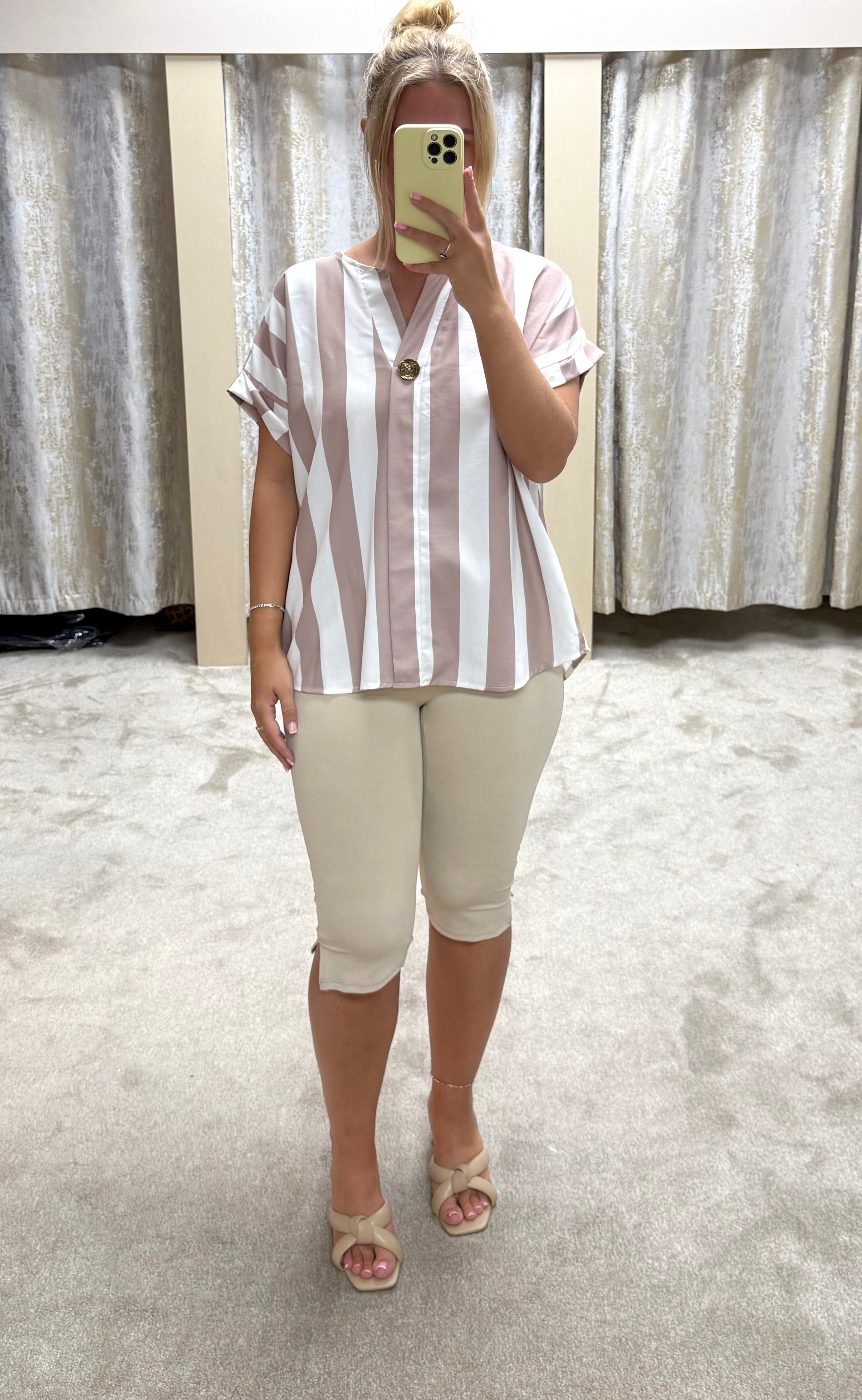 Striped Blouse With Gold Button Detail