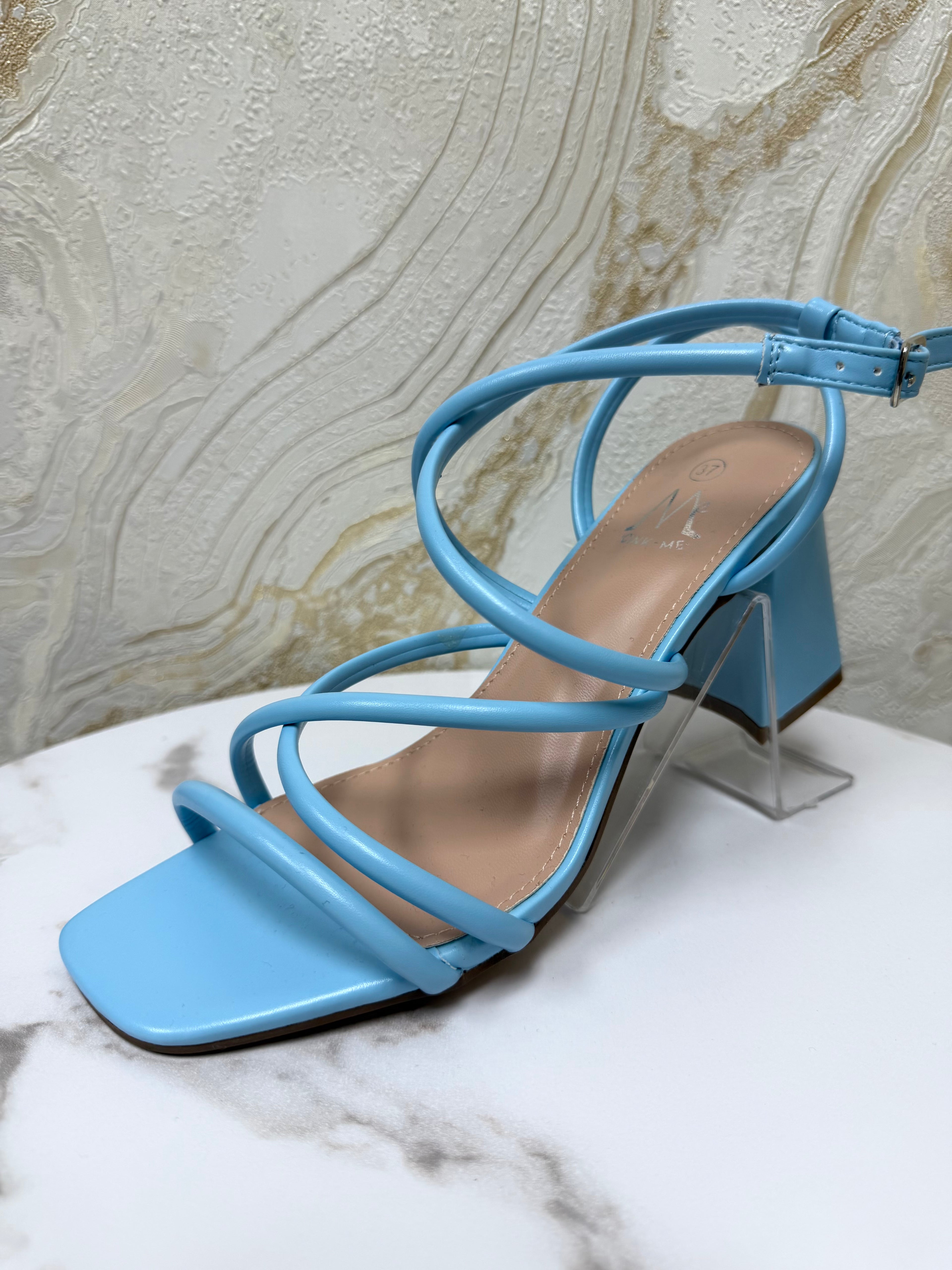 Strappy Comfy Block Heels - Baby Blue