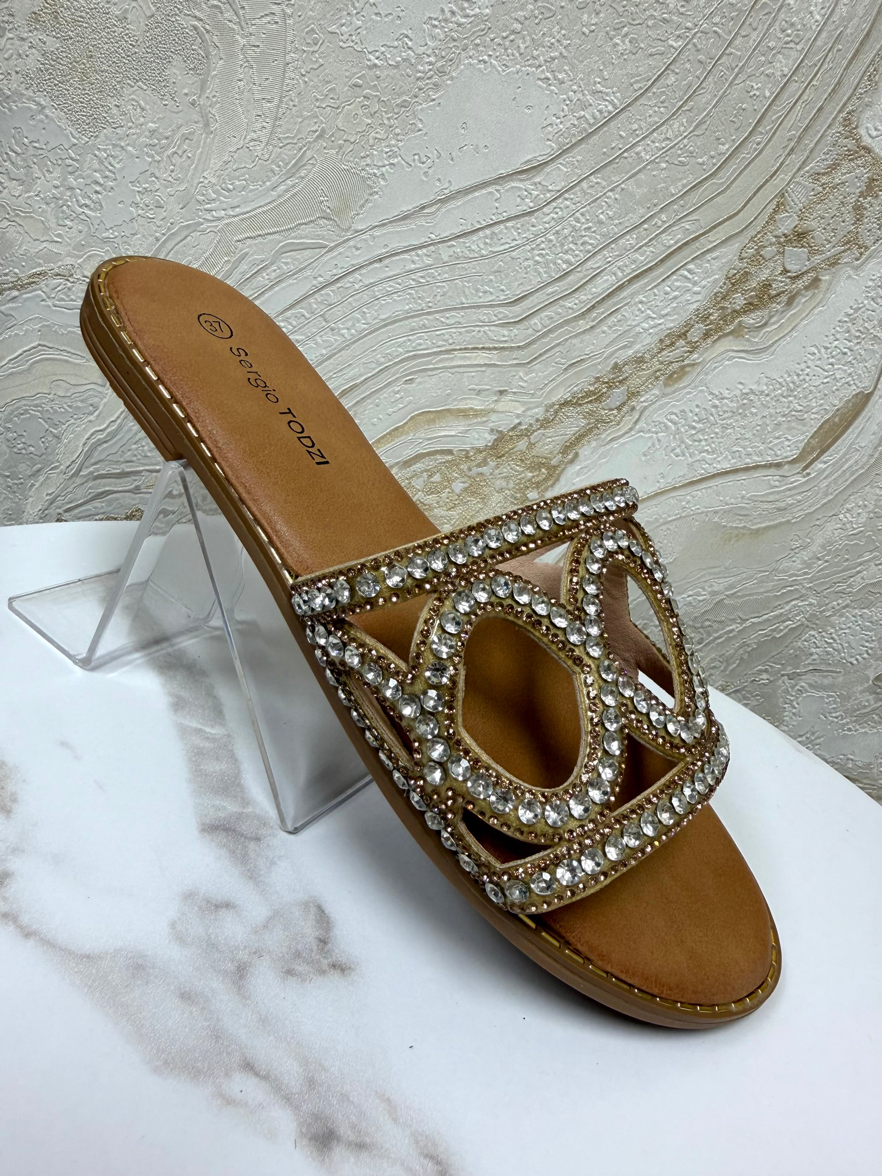 Diamanté Soft Sole Sliders - Gold