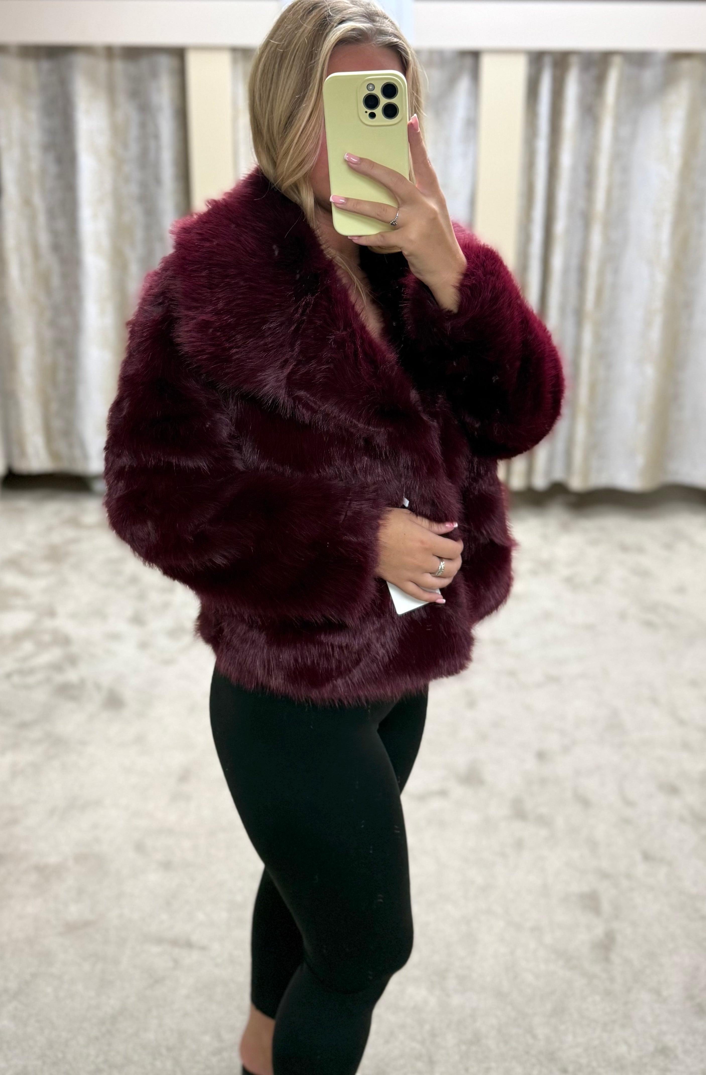 Luxe Faux Fur Jacket - Burgundy
