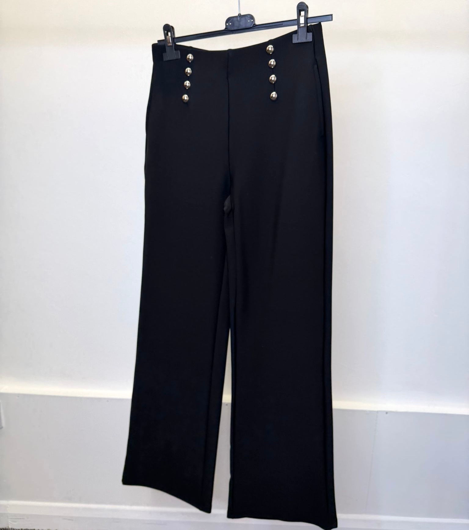 Black Soft Scuba Formal Trousers With Silver Stud Detail