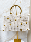 Gold Ring Handle Boho Woven Bag - Neutral