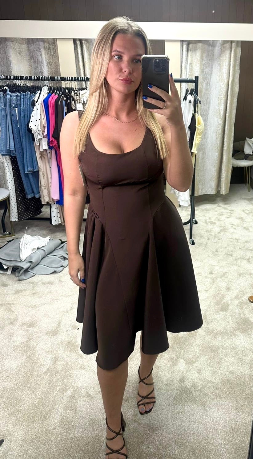 Fit & Flare Drop Waist Dress With Back Bow Detail