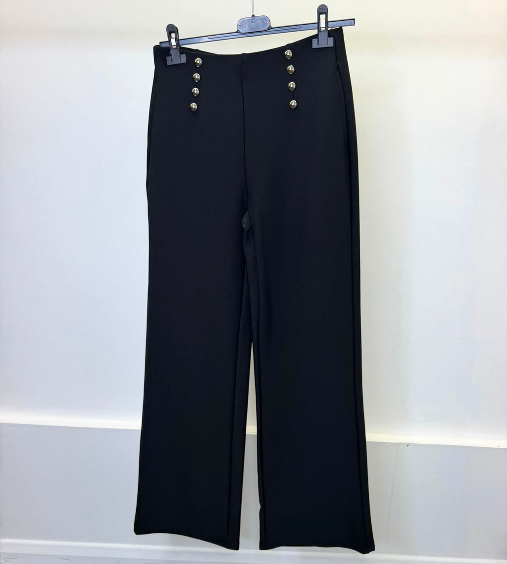 Black Soft Scuba Formal Trousers With Silver Stud Detail