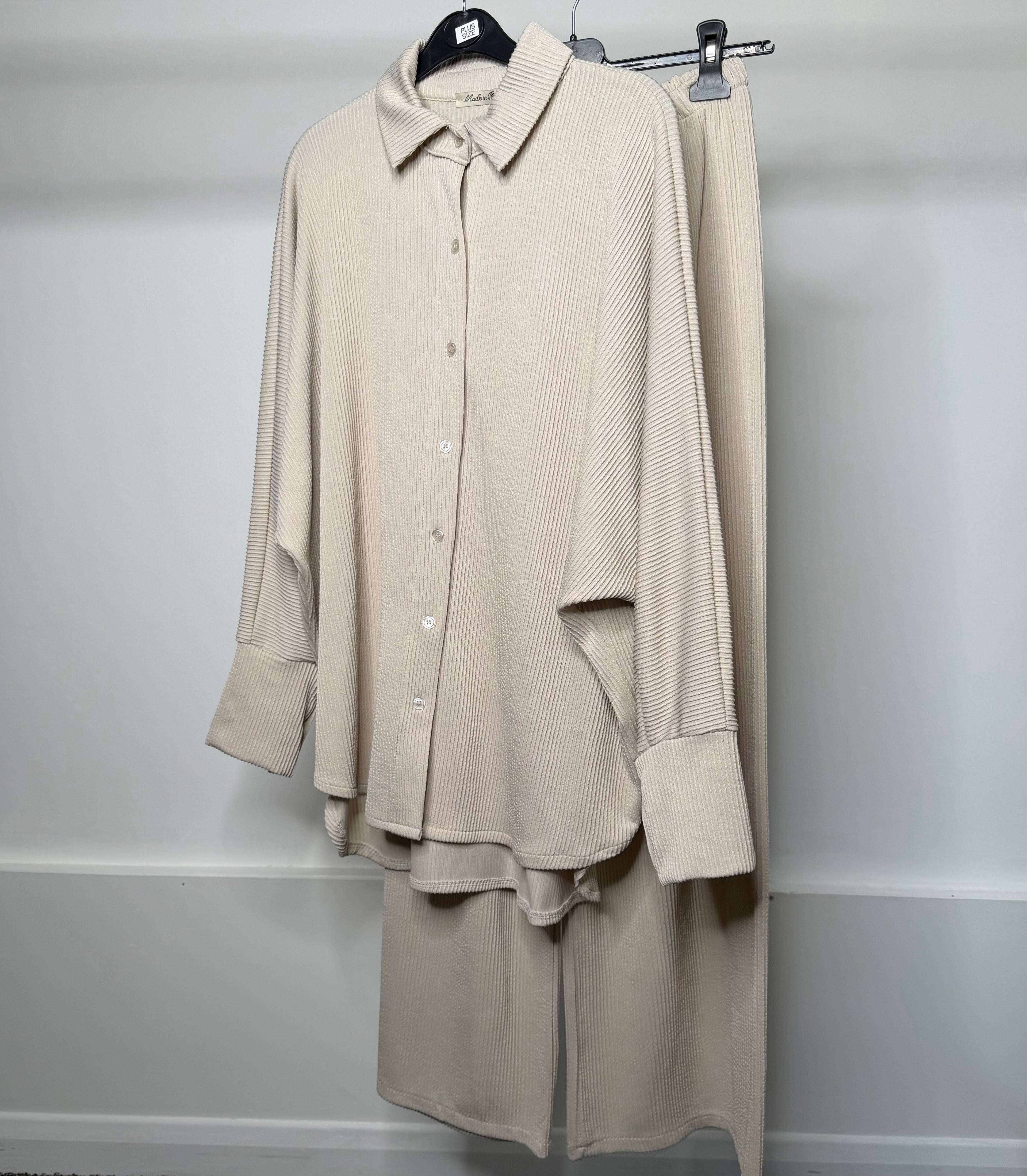 PLUS SIZE - Fine Ribbed Soft Long Shirt & Trouser Co Ord