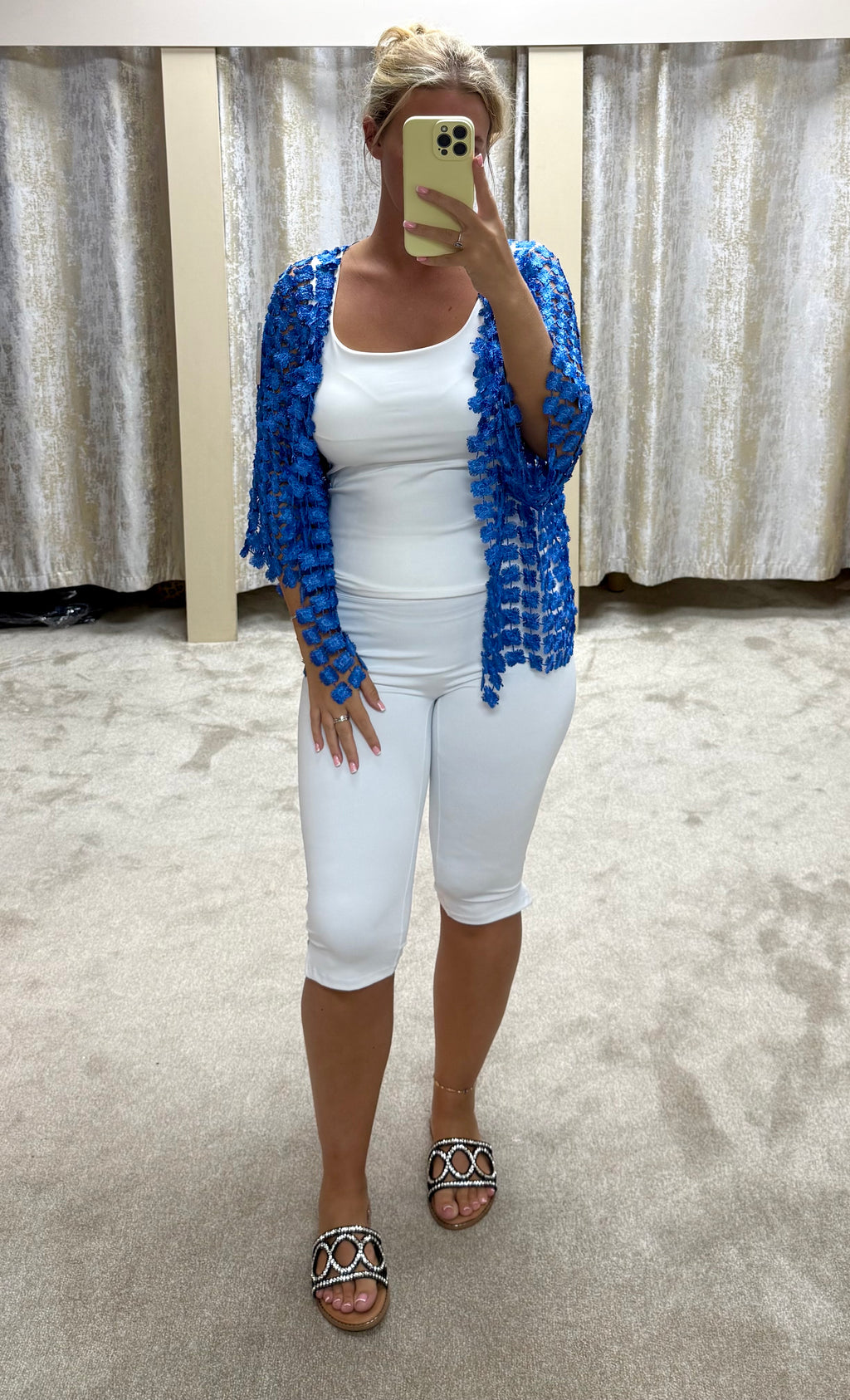 Metallic Crochet Flower Cardigan