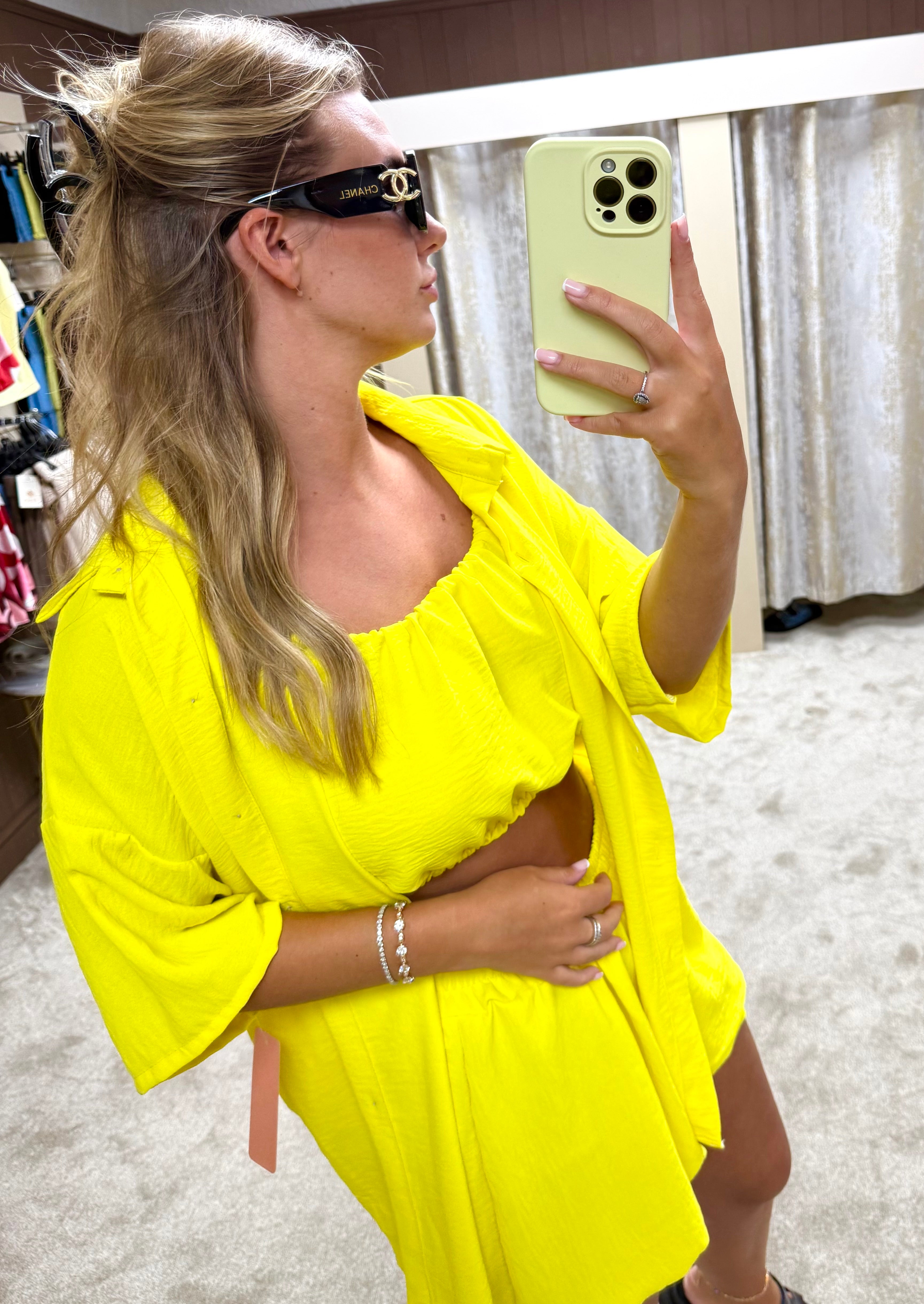 3 Piece Bubble Hem Elasticated Top, Shorts & Shirt Co Ord