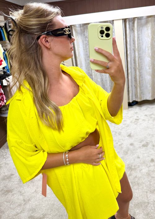 3 Piece Bubble Hem Elasticated Top, Shorts & Shirt Co Ord