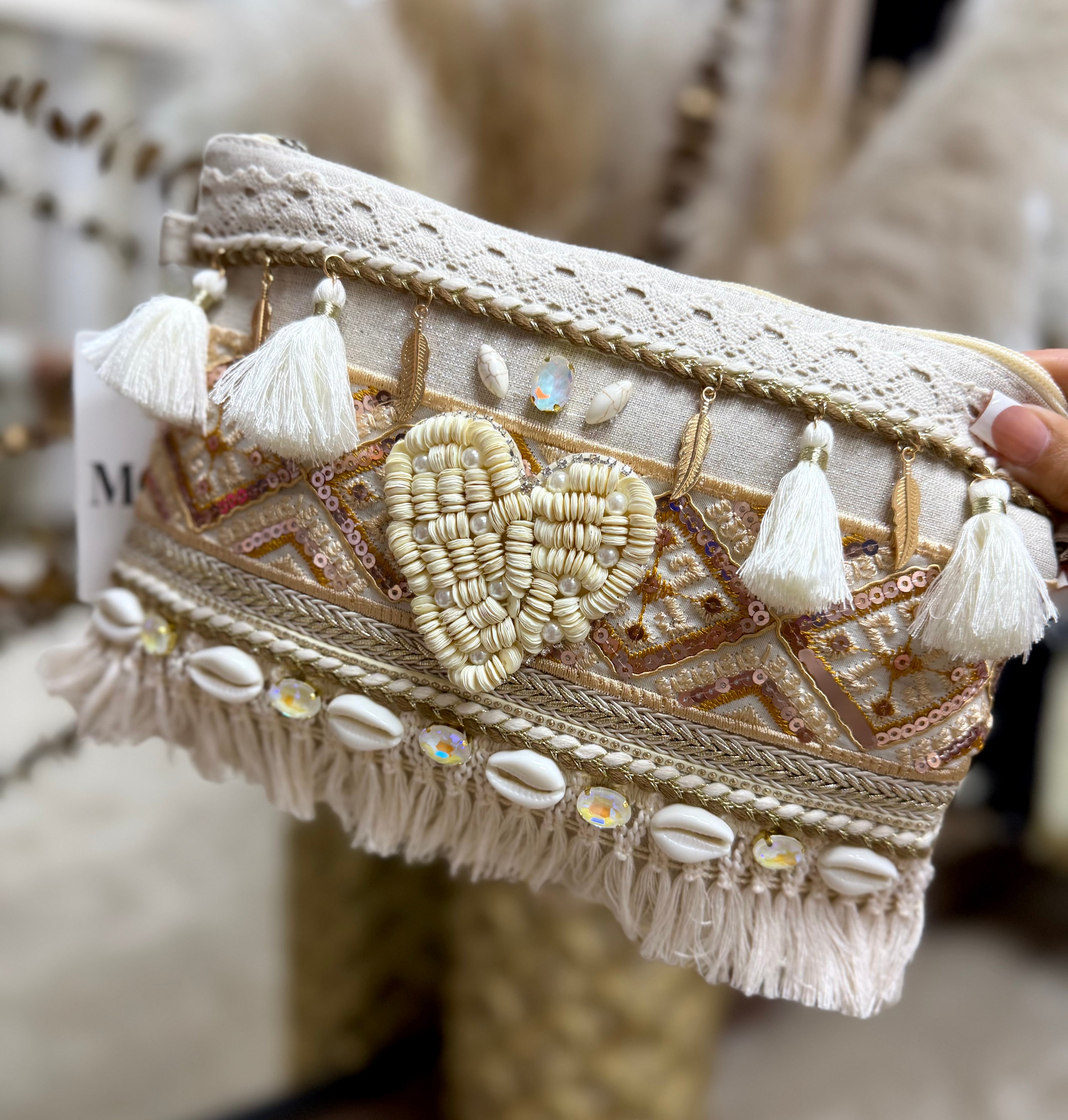 Embellished Boho Clutch Bag - Love Heart