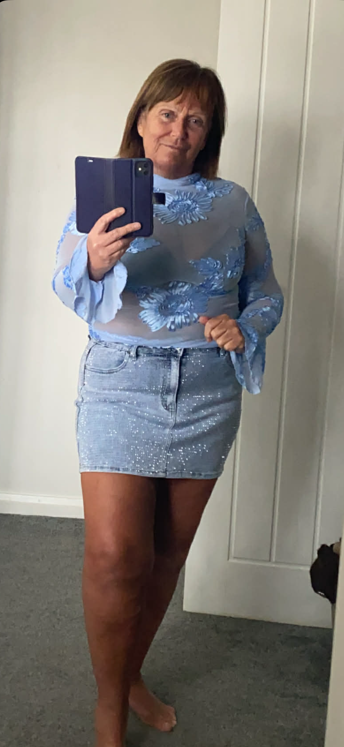 Diamanté Stretchy Denim Skirt