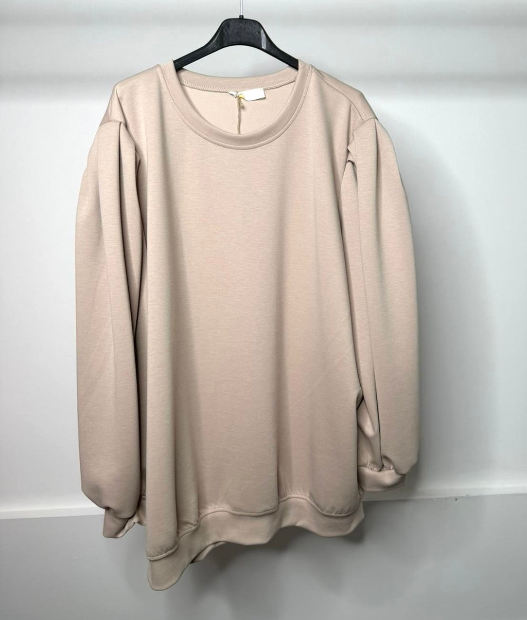 PLUS SIZE - Ruched Shoulder Detail Oversized Soft Scuba Jumper Dress