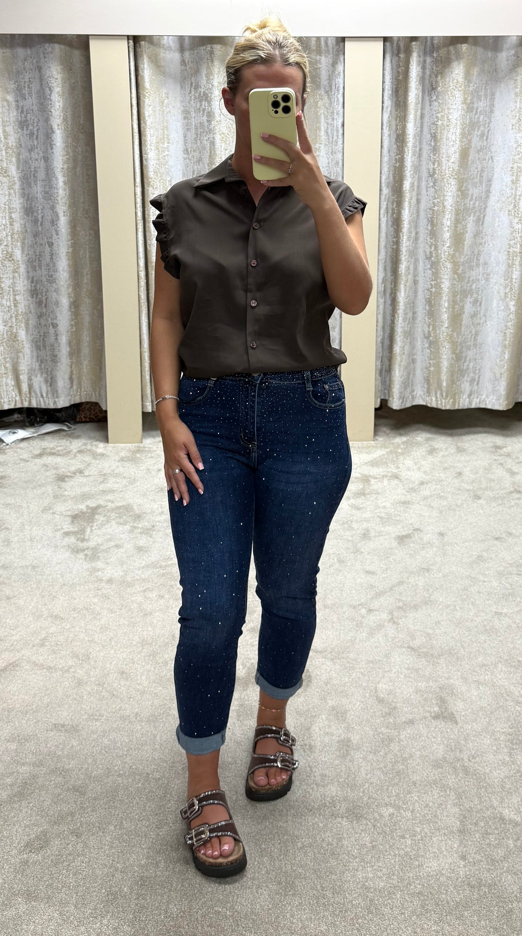 Diamanté Stretchy Mom Jeans - Dark Denim