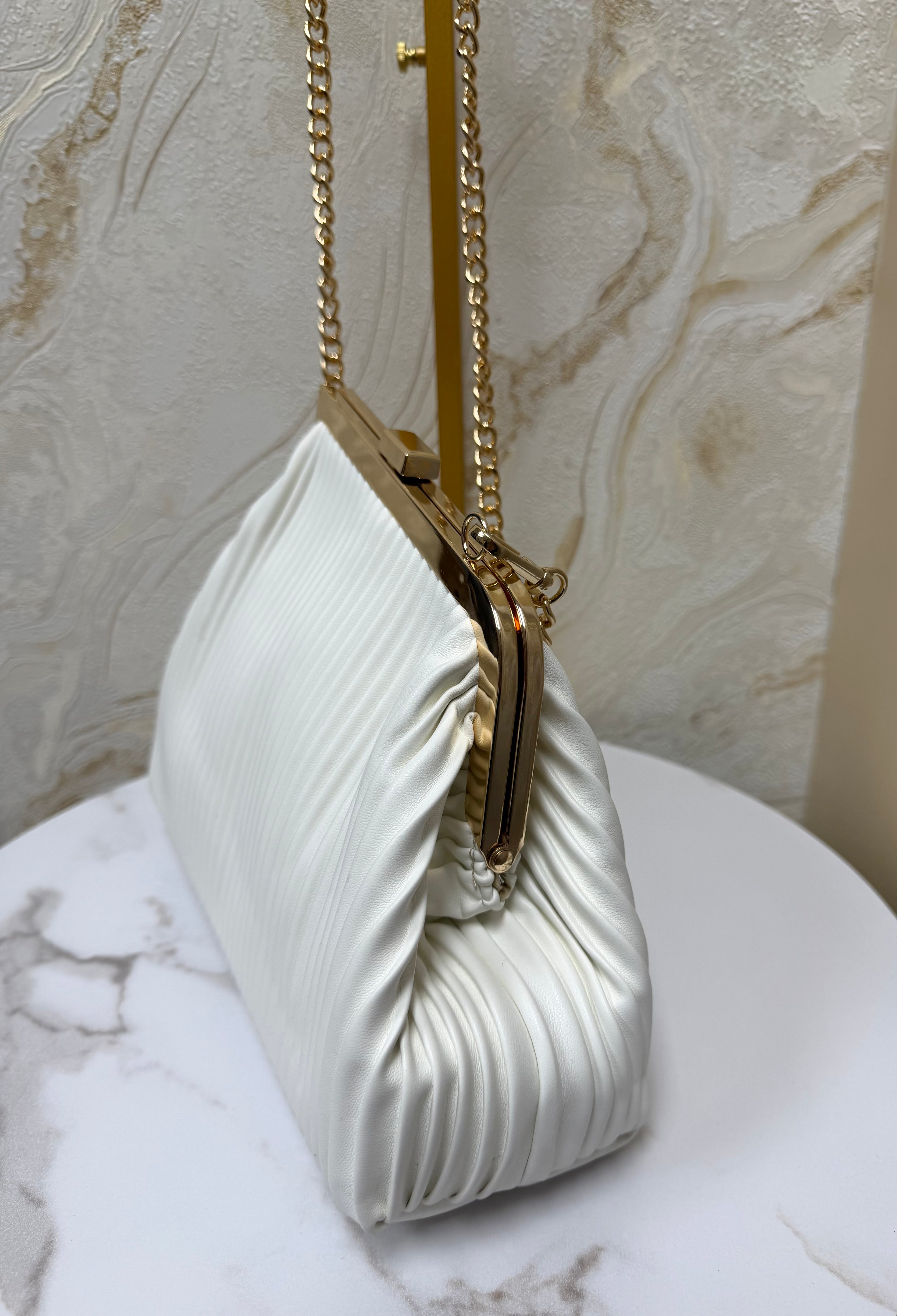 Boujee Asymmetrical Soft Ribbed Bag - White
