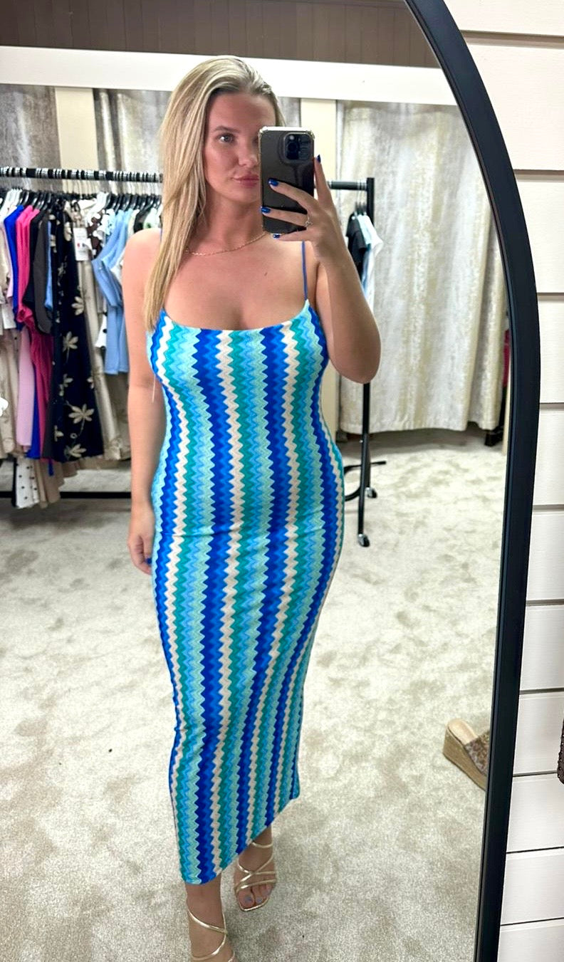 Zig Zag Print Strappy Bodycon Dress