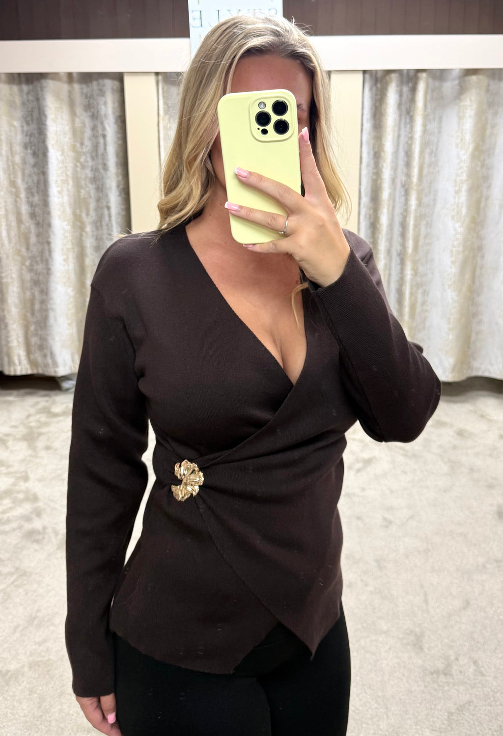 Gold Buckle Wrap Over Long Sleeve Top