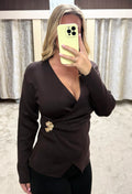 Gold Buckle Wrap Over Long Sleeve Top