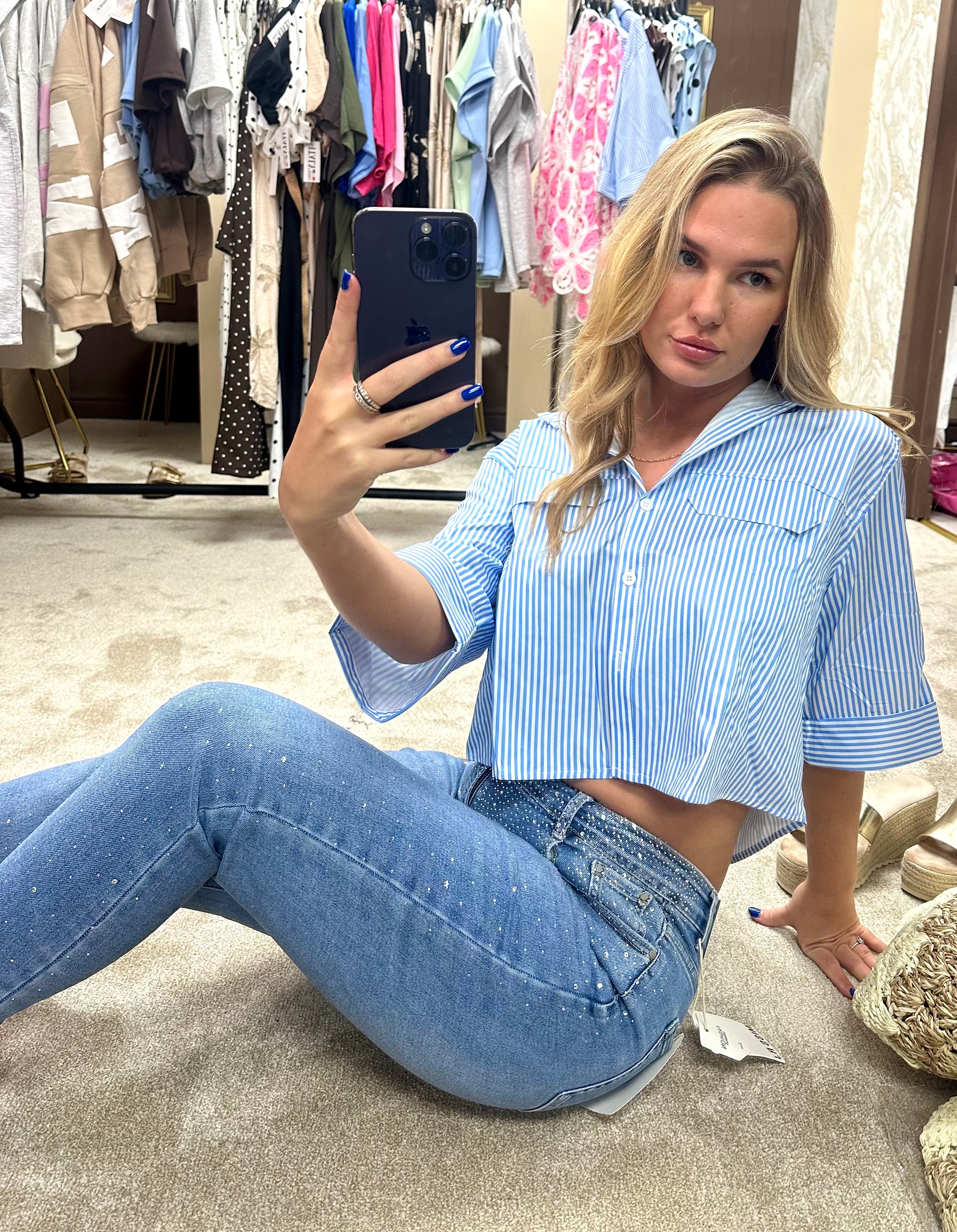 Diamanté Stretchy Mom Jeans