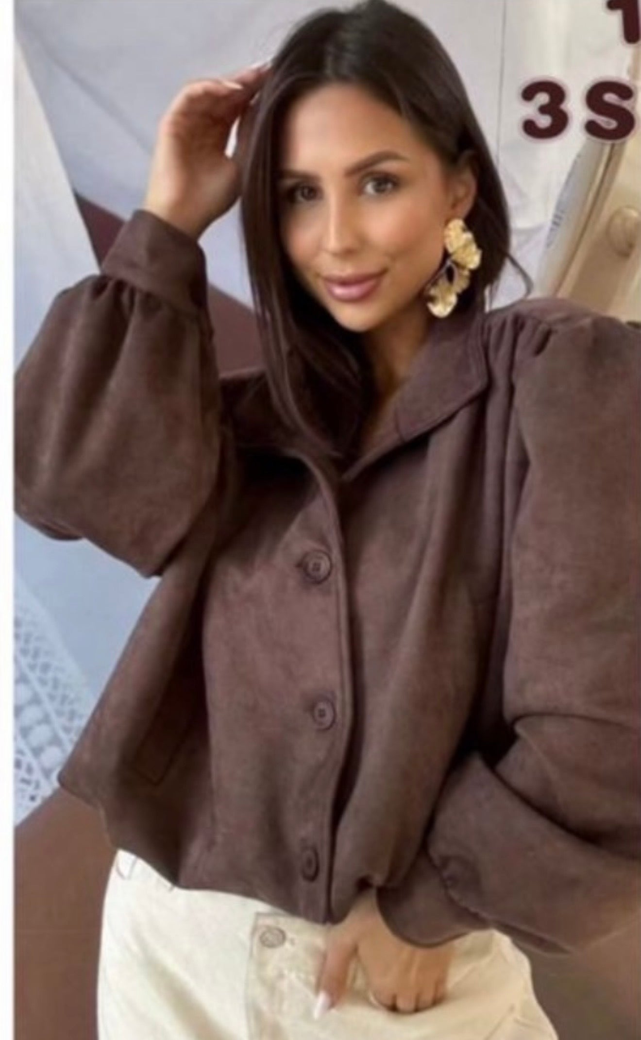 Chocolate Faux Suede Oversized Bomber Jacket