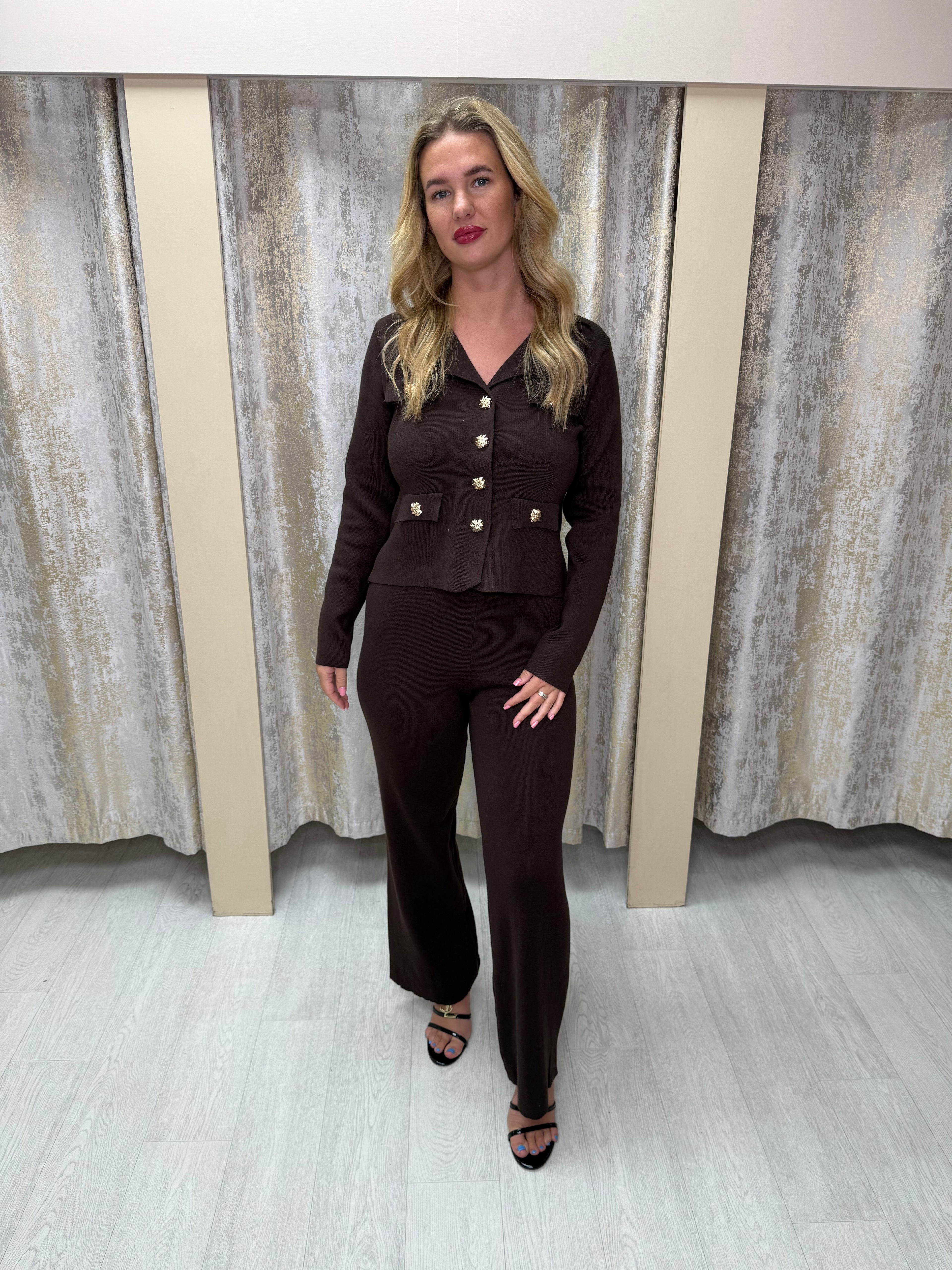 Collar Detail Gold Star Button Pocket Co-Ord