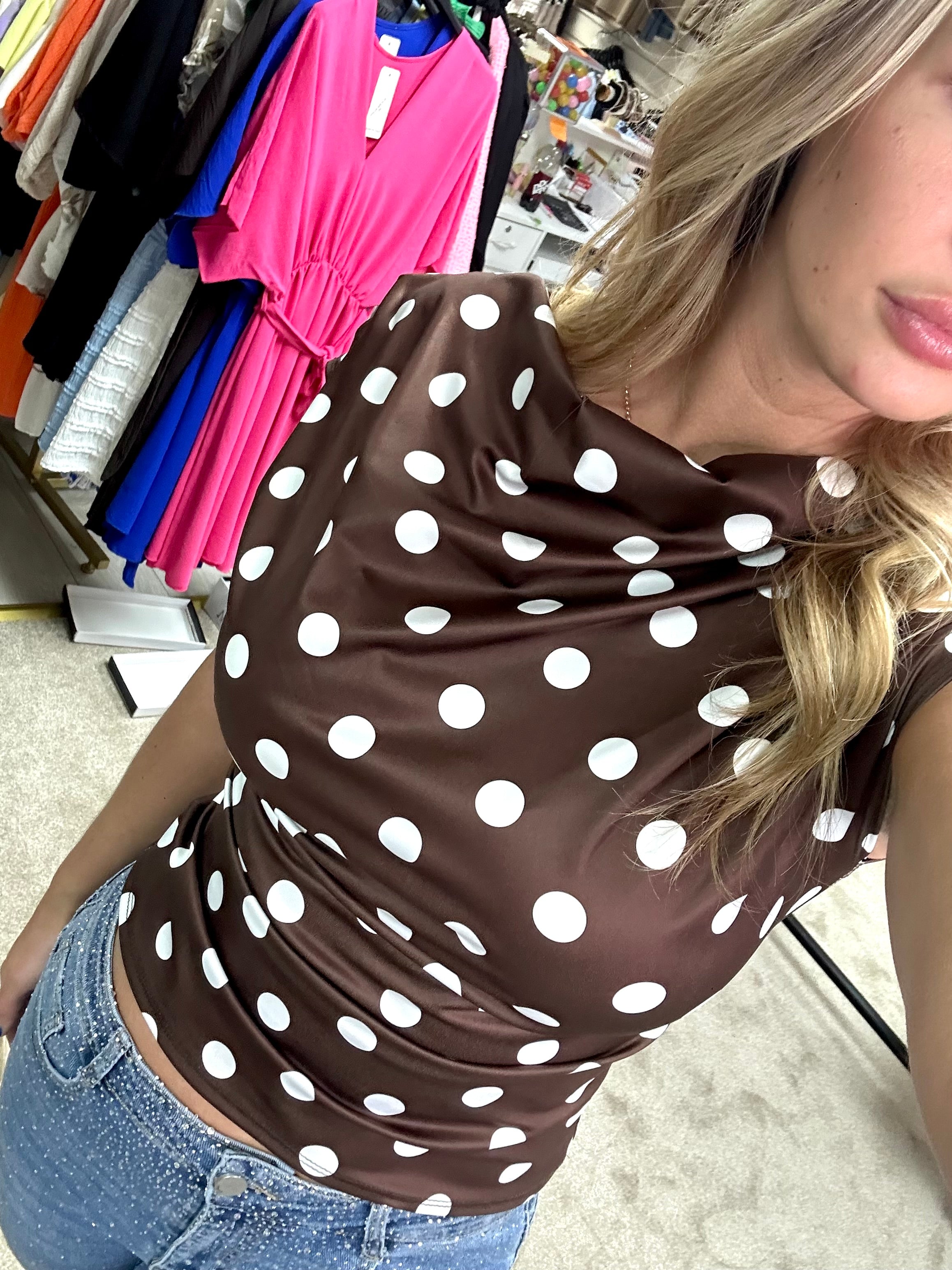 Polka Dot Ruched Detail Top