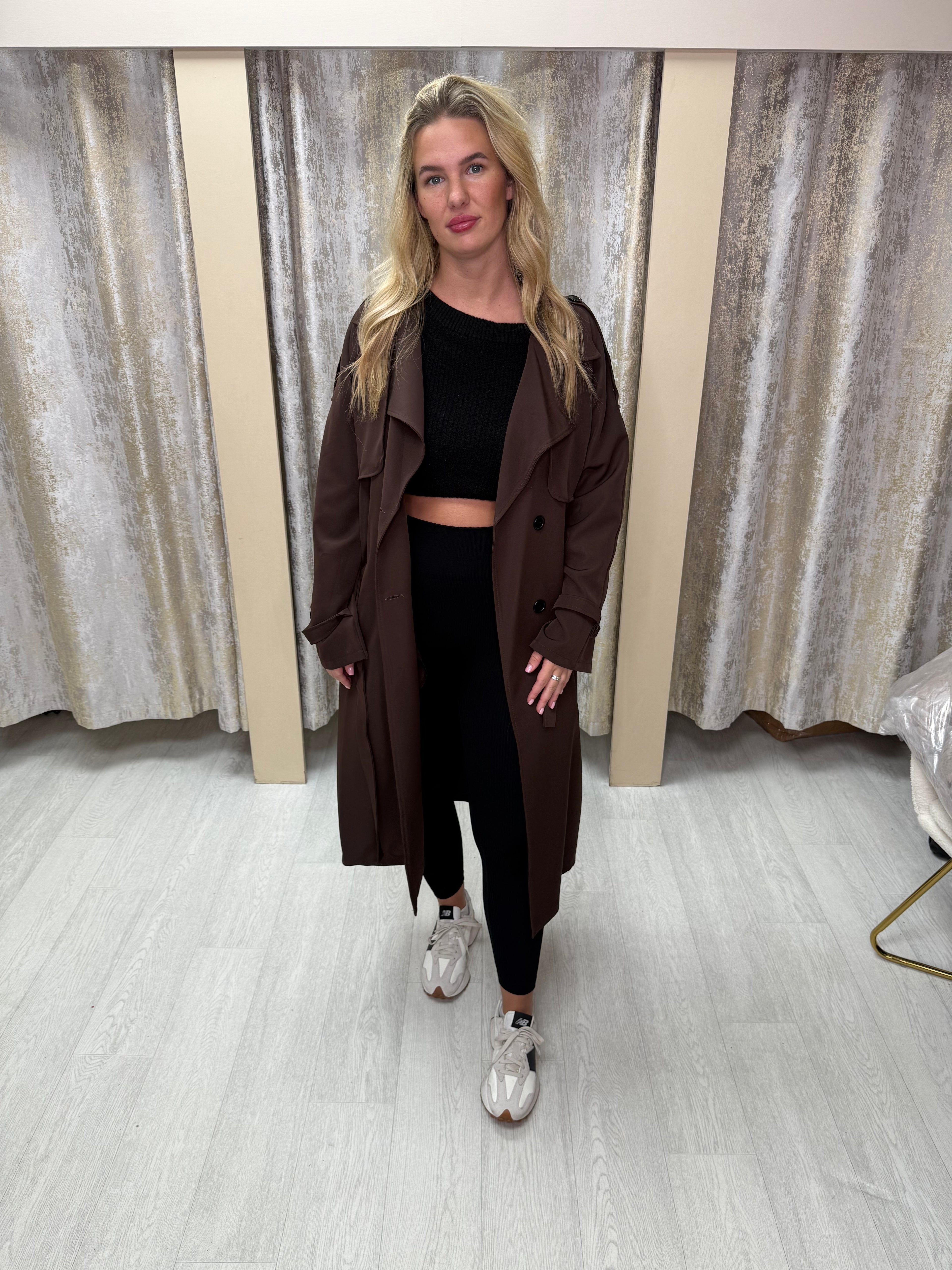Double Breasted Lightweight Belted Trench Coat