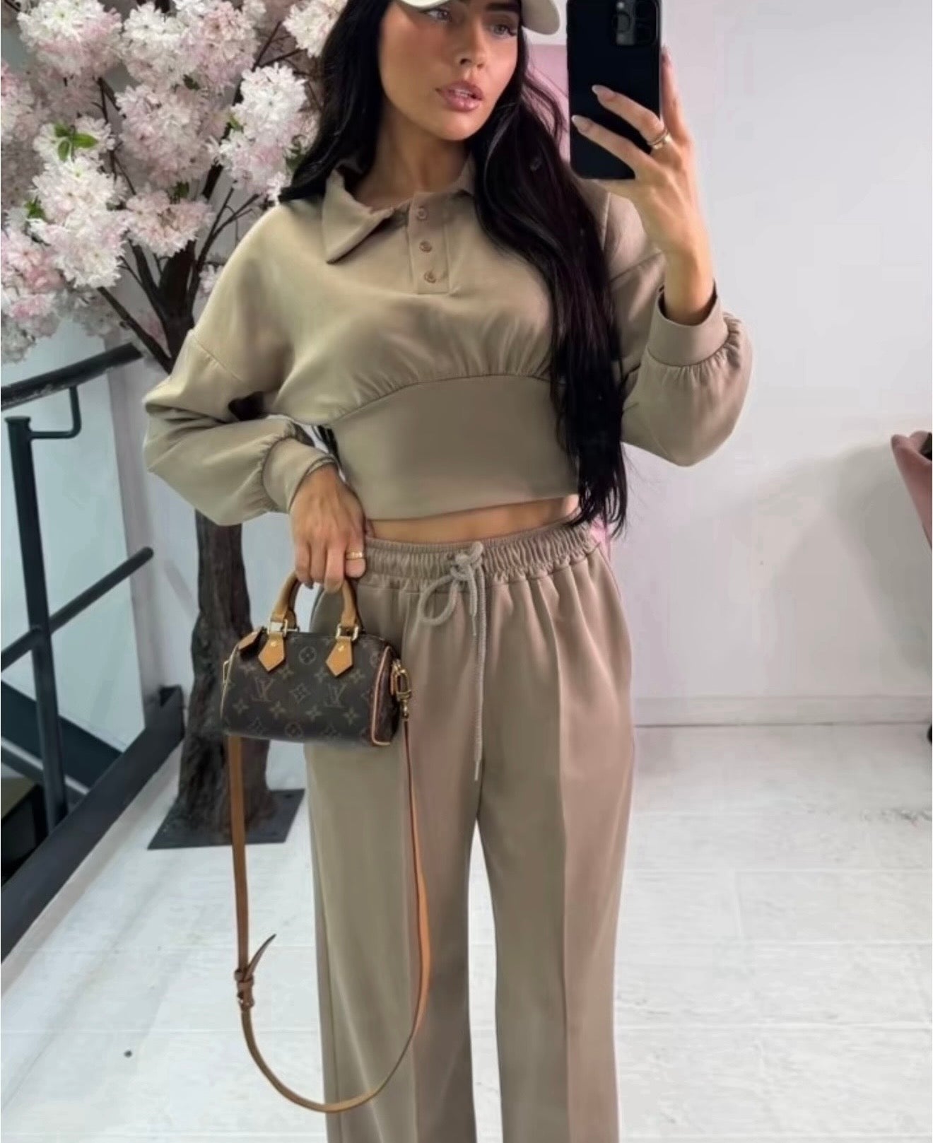 Button Polo Waist Cinching Co Ord with Elasticated Lined Trousers