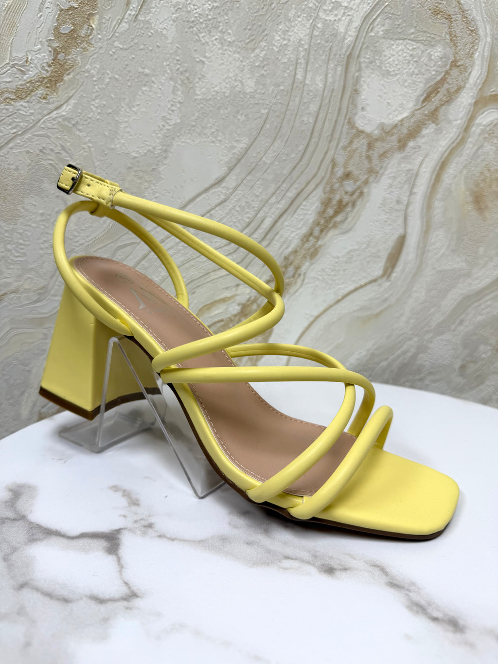 Strappy Comfy Block Heels - Lemon