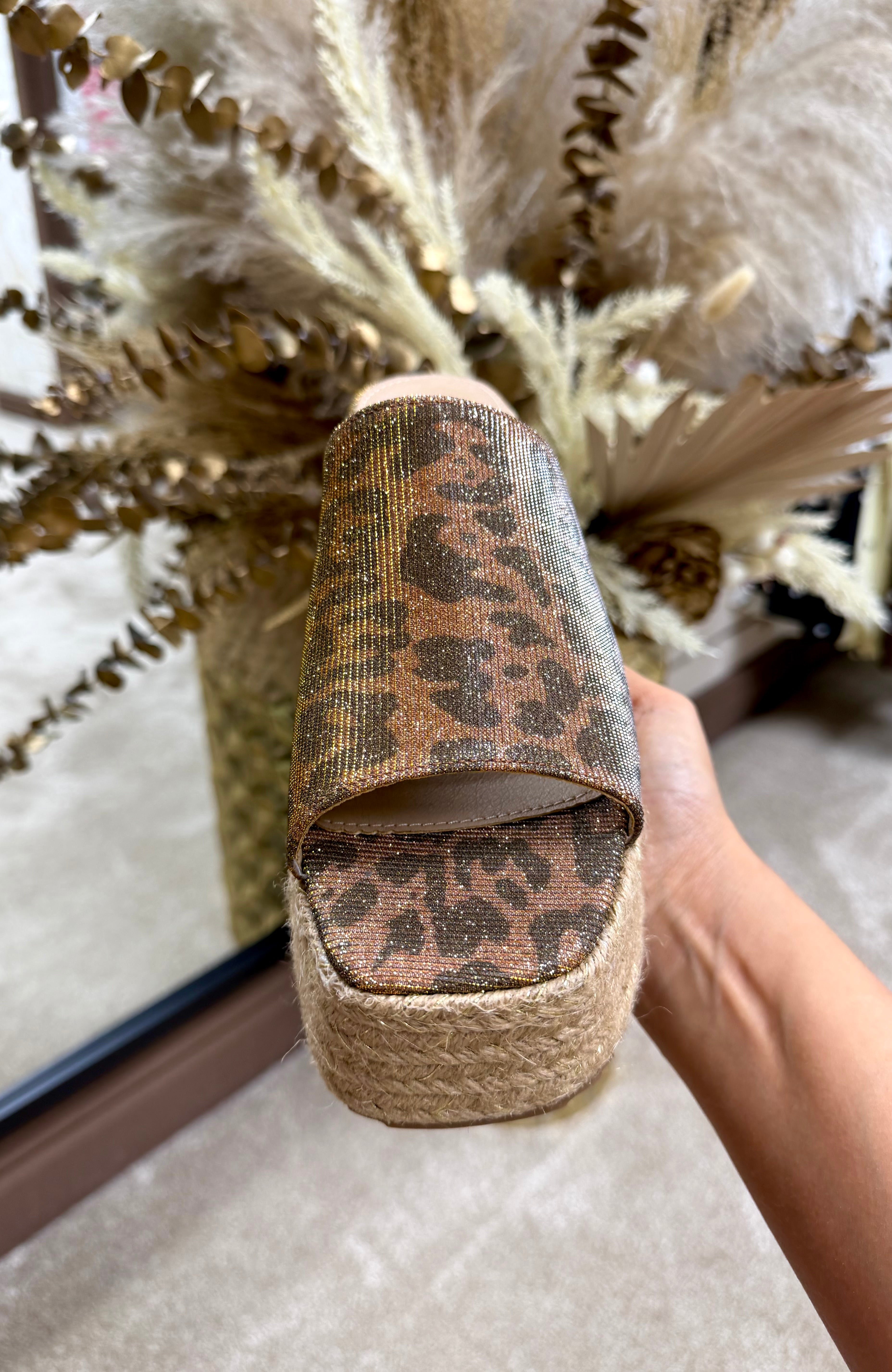 Glitter Leopard Print Platform Wedges