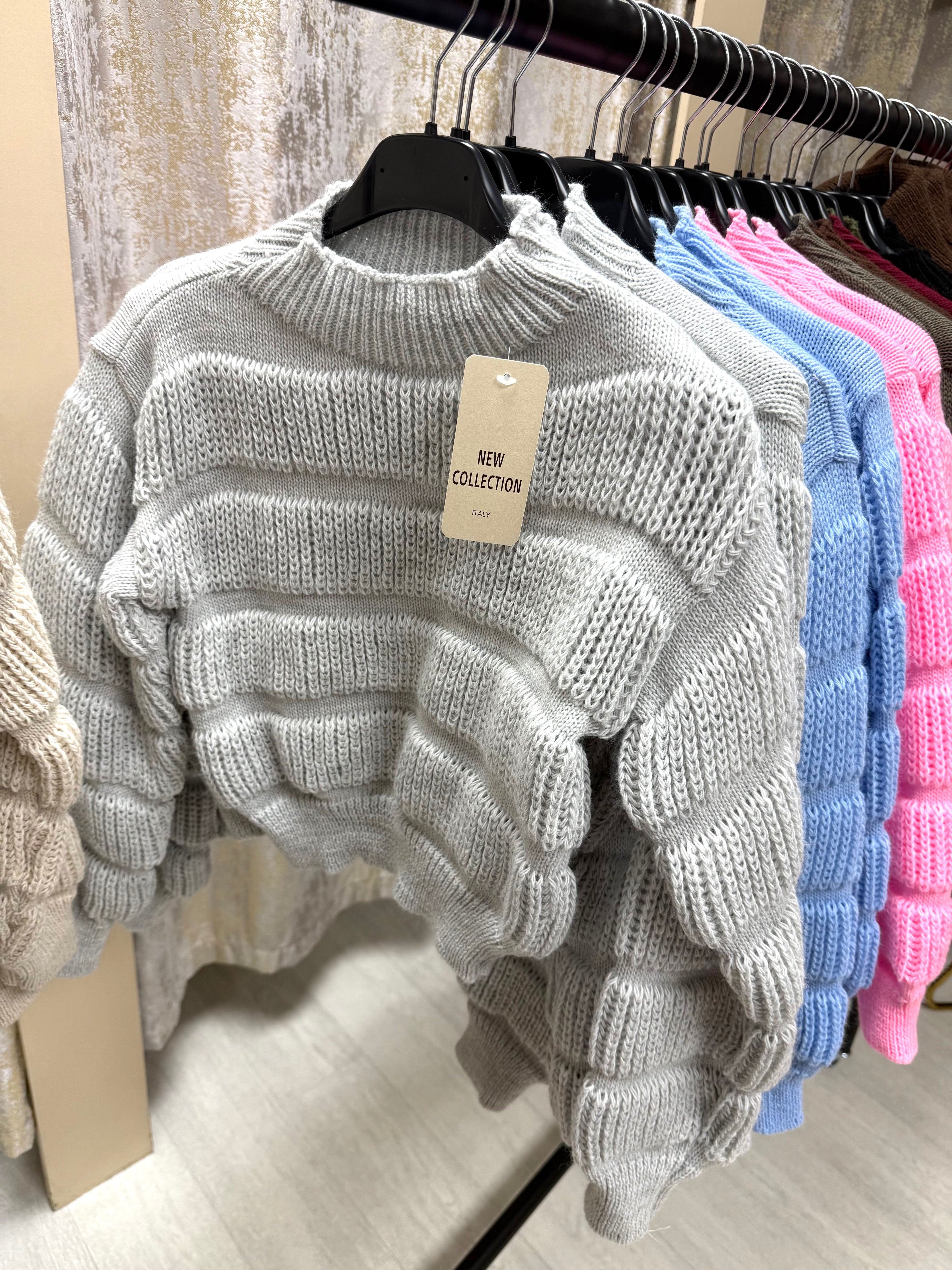 Bubble Knit Cropped Jumper - Grey