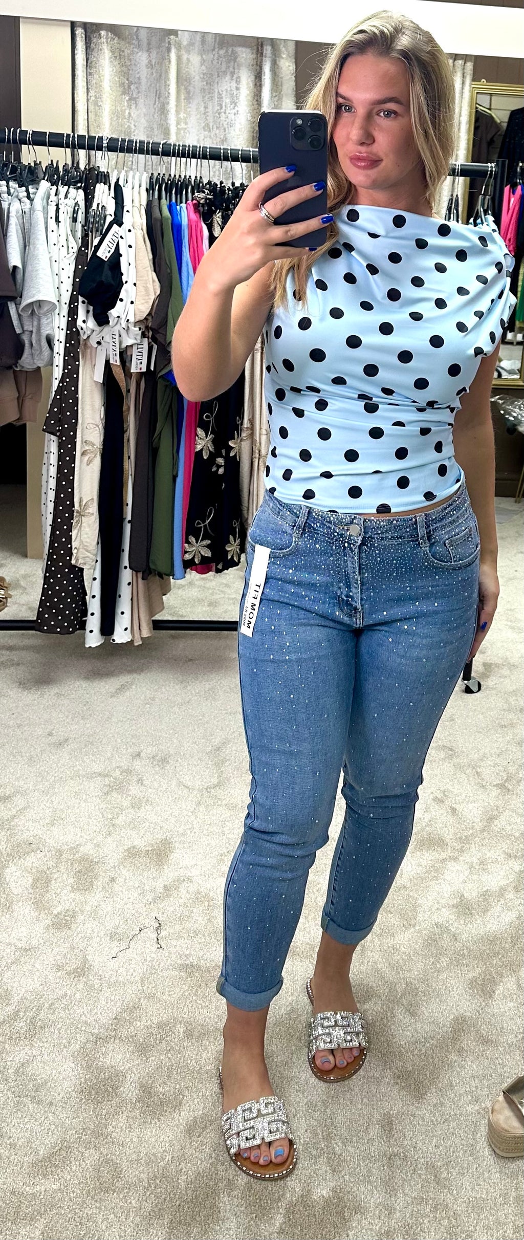 Polka Dot Ruched Detail Top