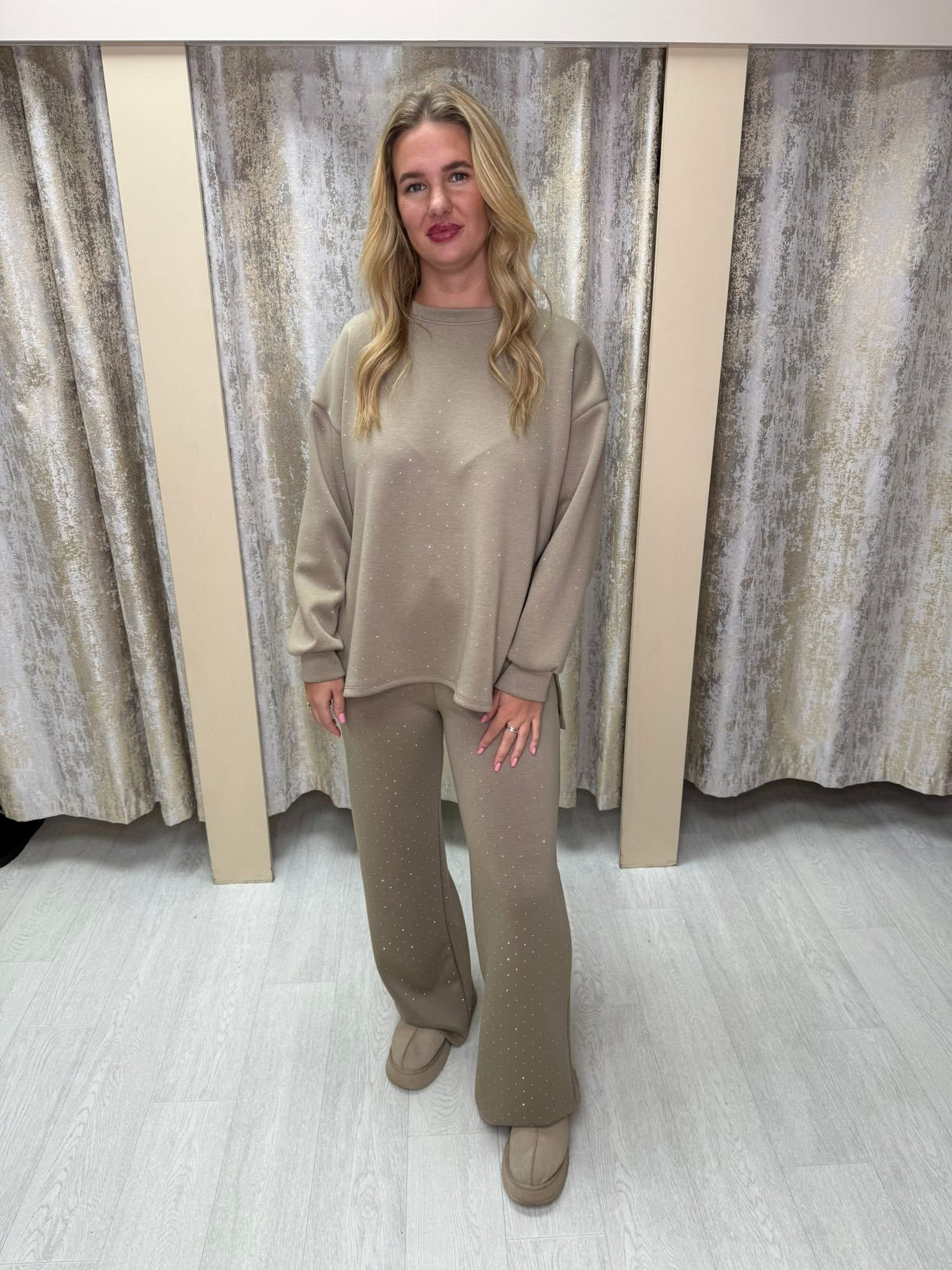 Fine Detail Silver Stud Loungewear with Side Split