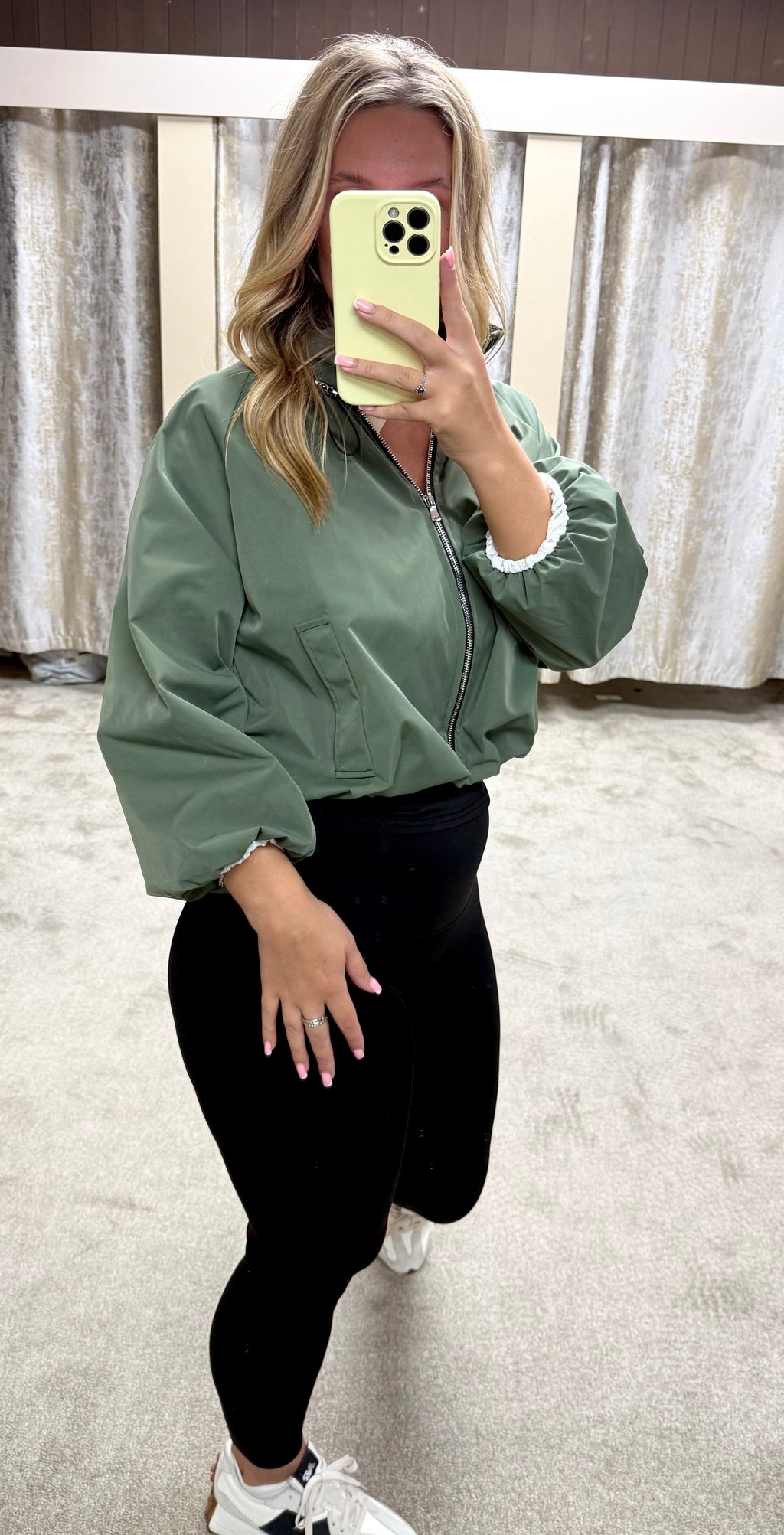 Ruched Collar Detail Waist Cinching Elasticated Zip Up Jacket