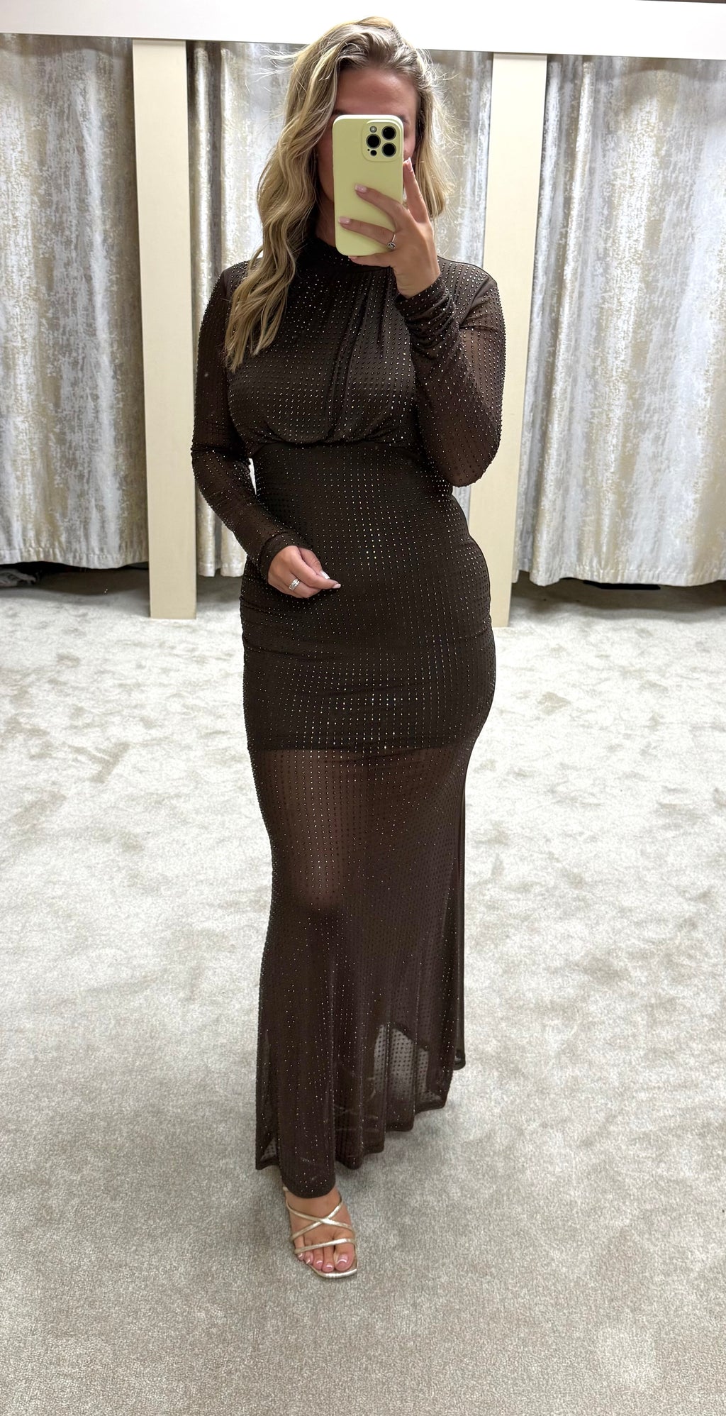 Ruched Detail Diamanté Lined Maxi Dress