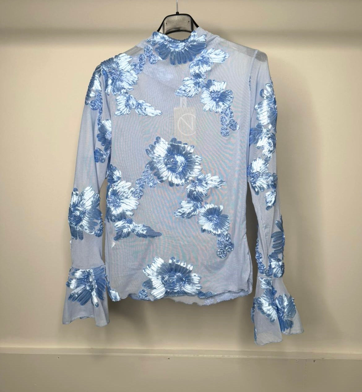 Flower Embroidered Long Sleeve Mesh Top