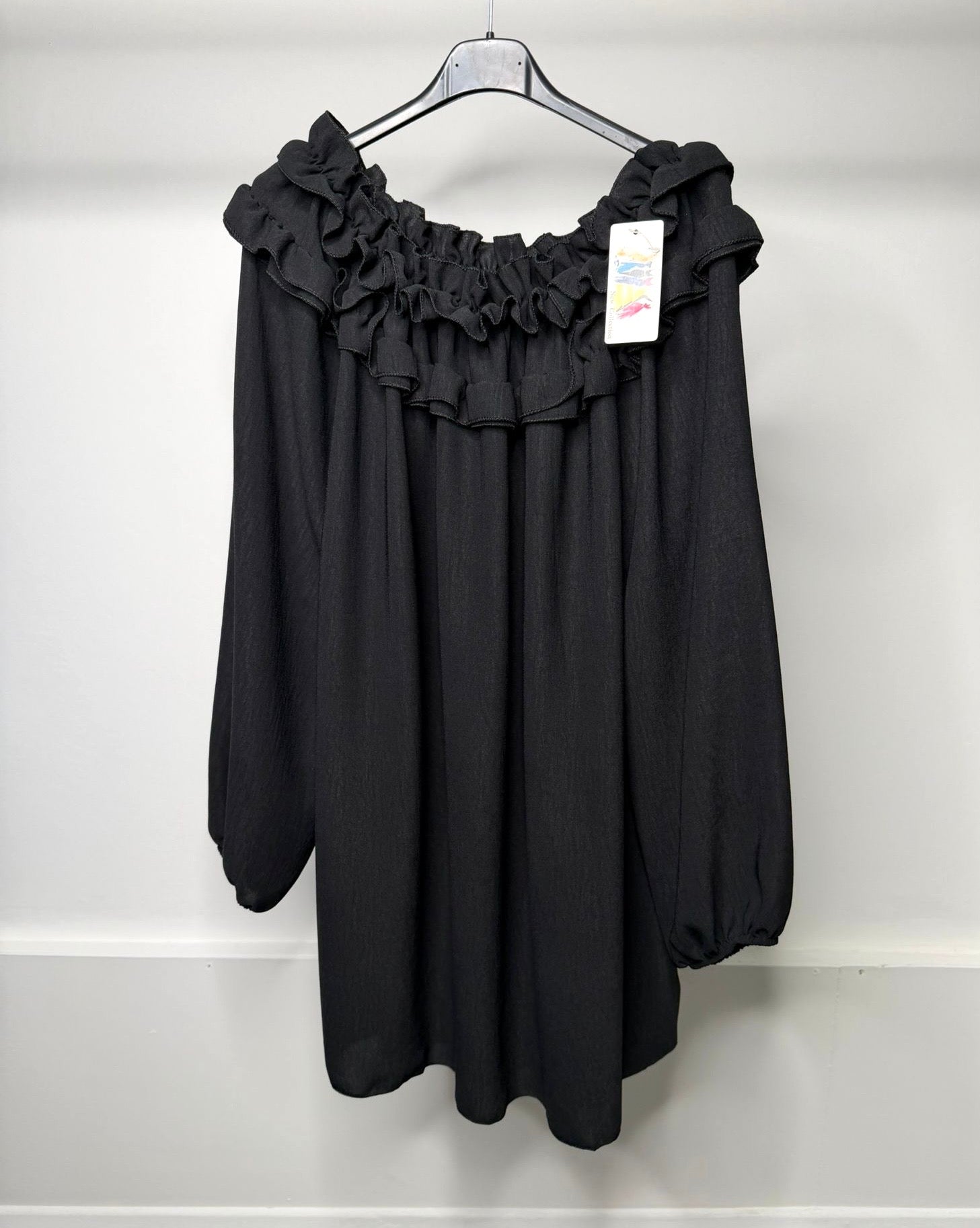 PLUS SIZE - Ruffle Neckline Detail Elasticated Blouse