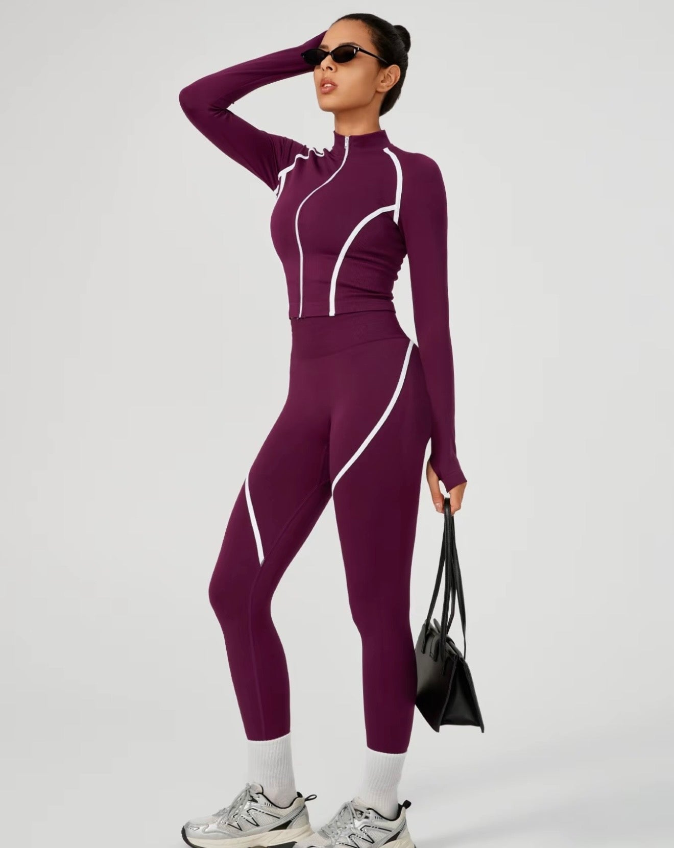 Body Sculpting White Detail Gym Set - Purple