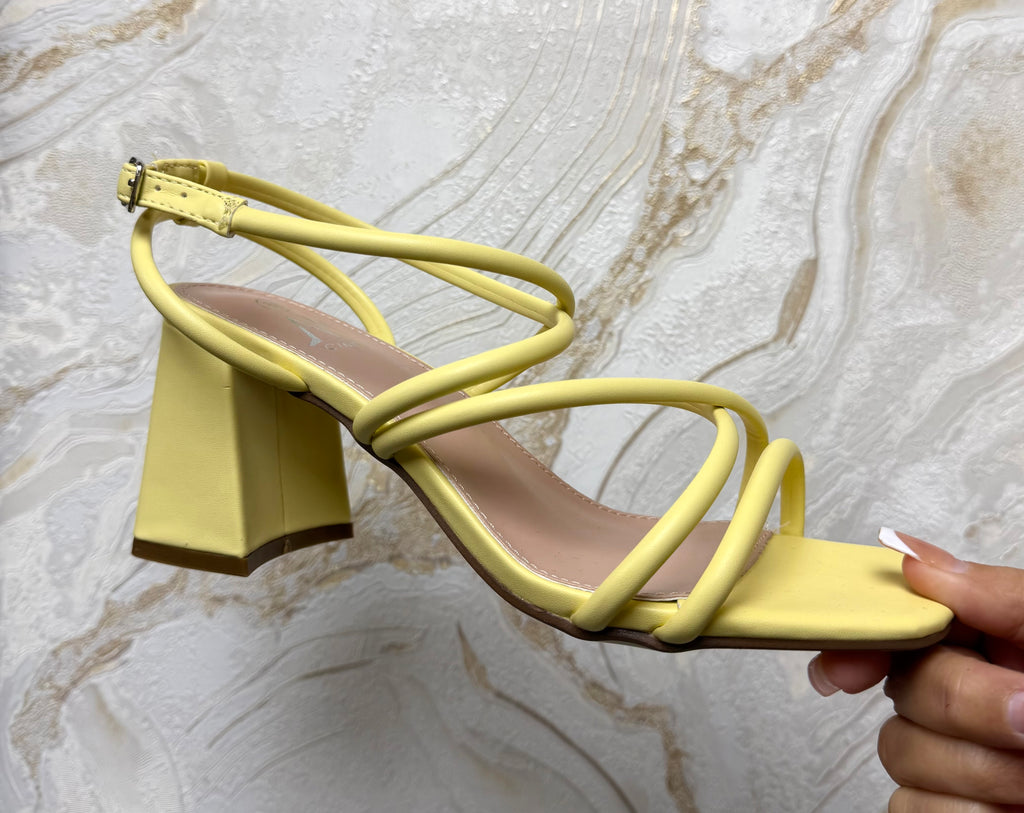Strappy Comfy Block Heels - Lemon